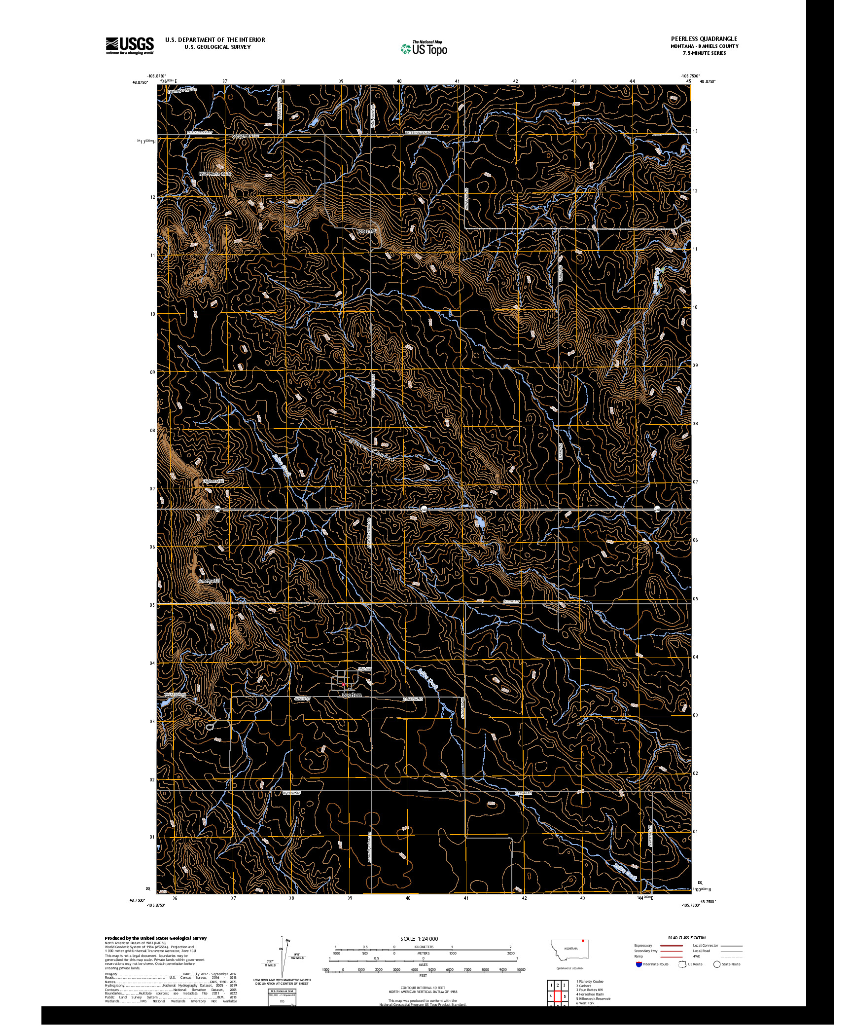 US TOPO 7.5-MINUTE MAP FOR PEERLESS, MT
