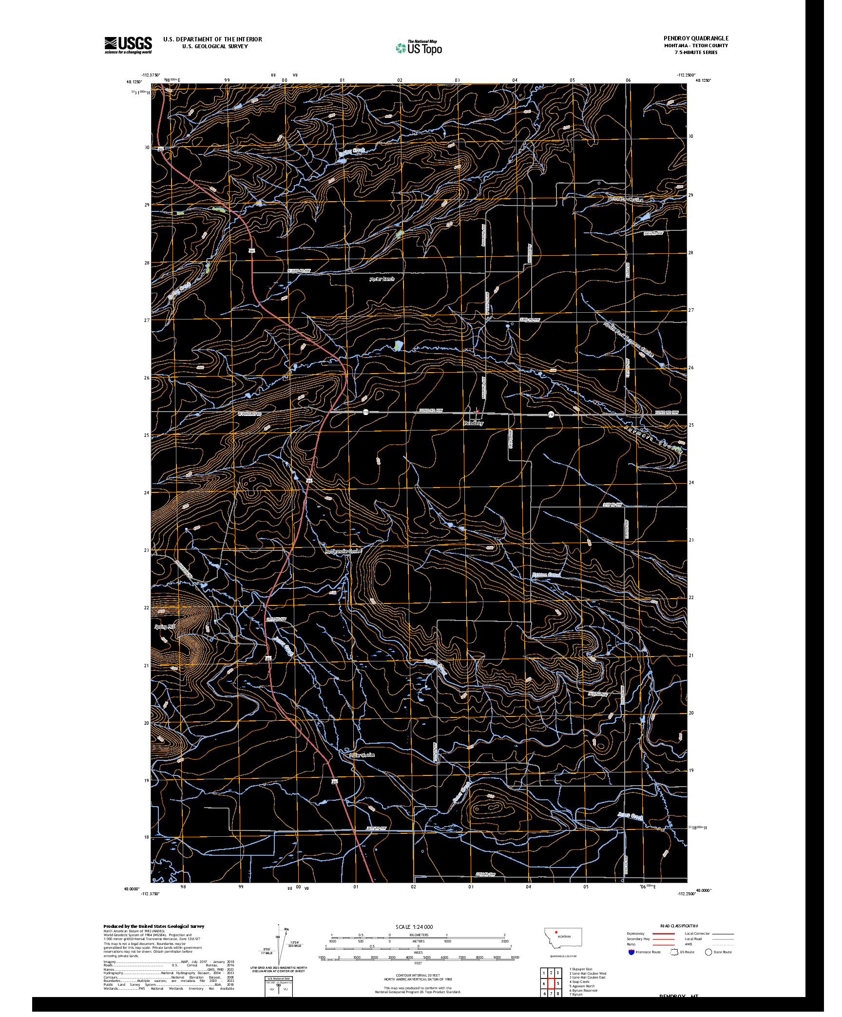 US TOPO 7.5-MINUTE MAP FOR PENDROY, MT