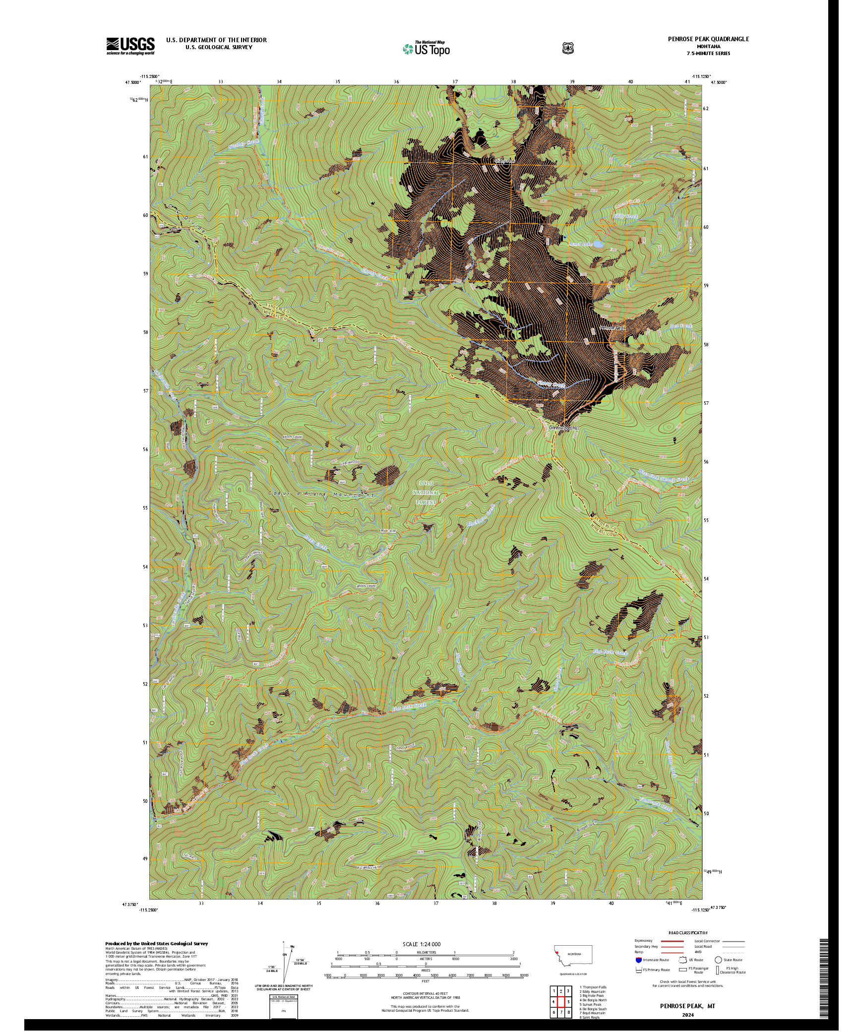 US TOPO 7.5-MINUTE MAP FOR PENROSE PEAK, MT