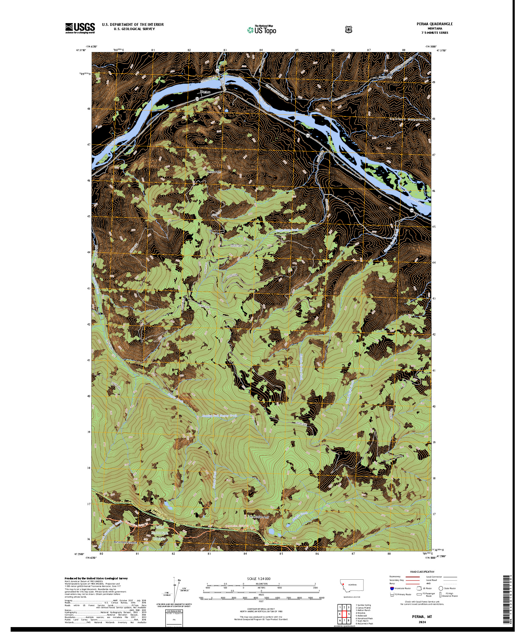 US TOPO 7.5-MINUTE MAP FOR PERMA, MT