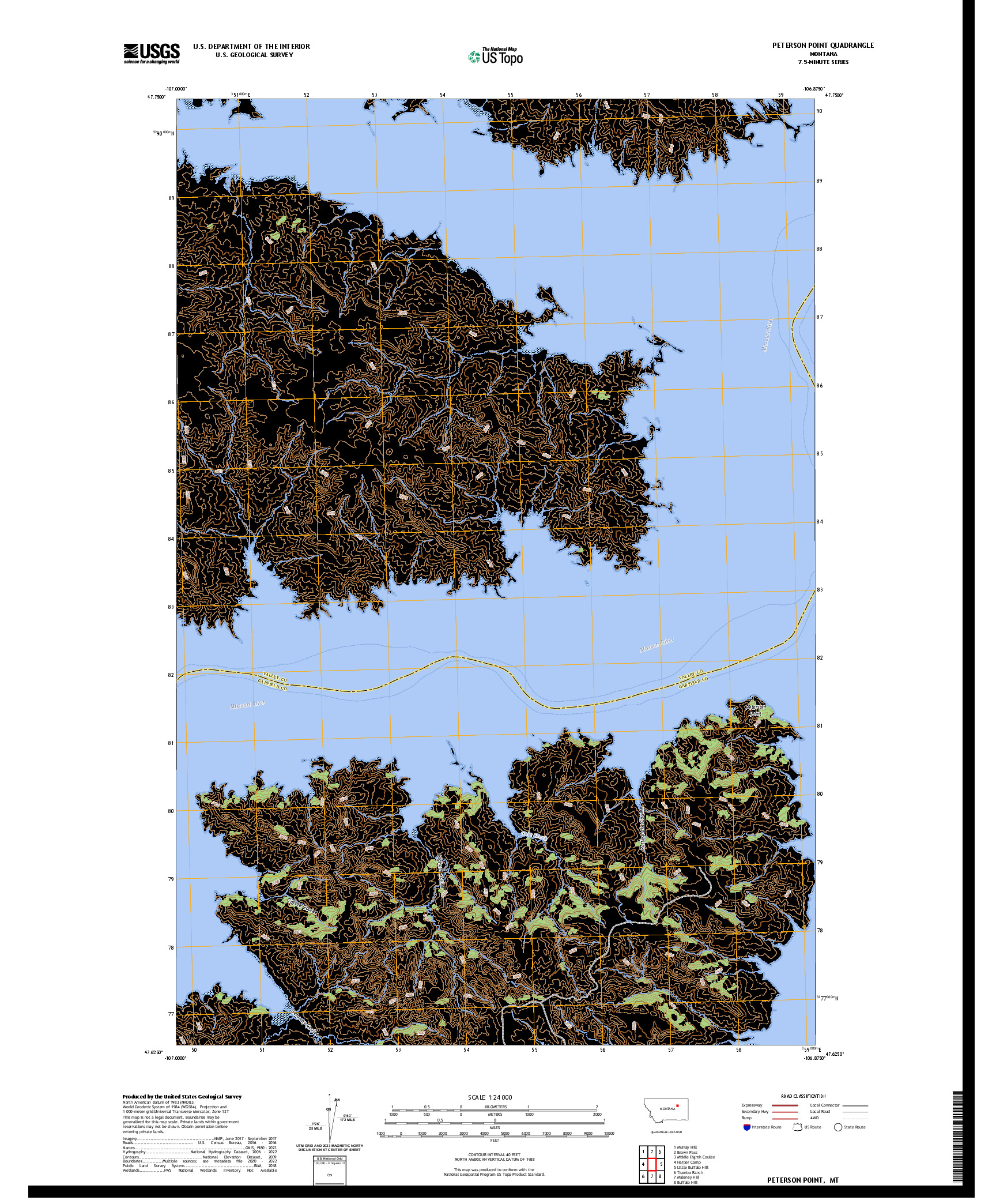 US TOPO 7.5-MINUTE MAP FOR PETERSON POINT, MT