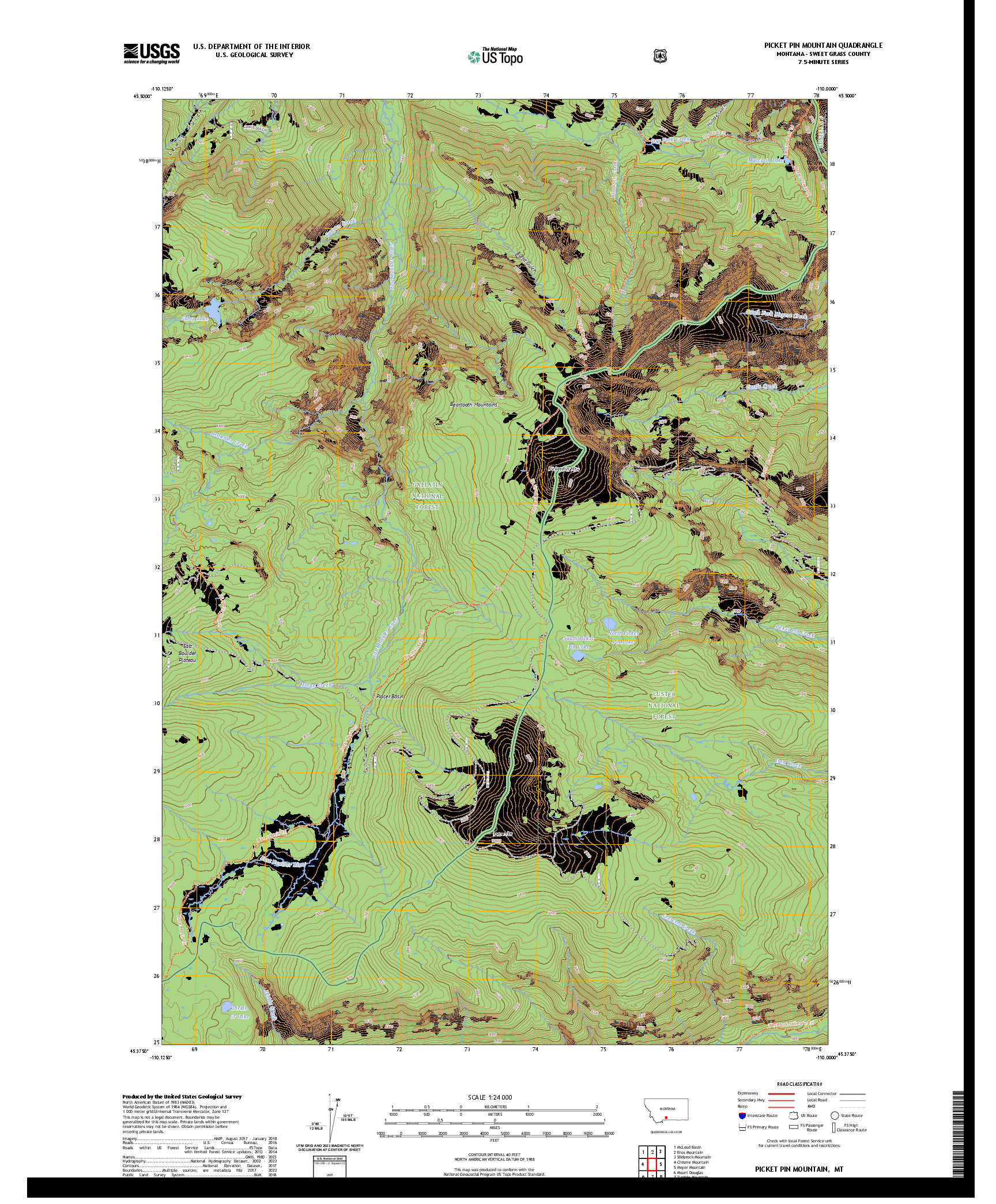 US TOPO 7.5-MINUTE MAP FOR PICKET PIN MOUNTAIN, MT