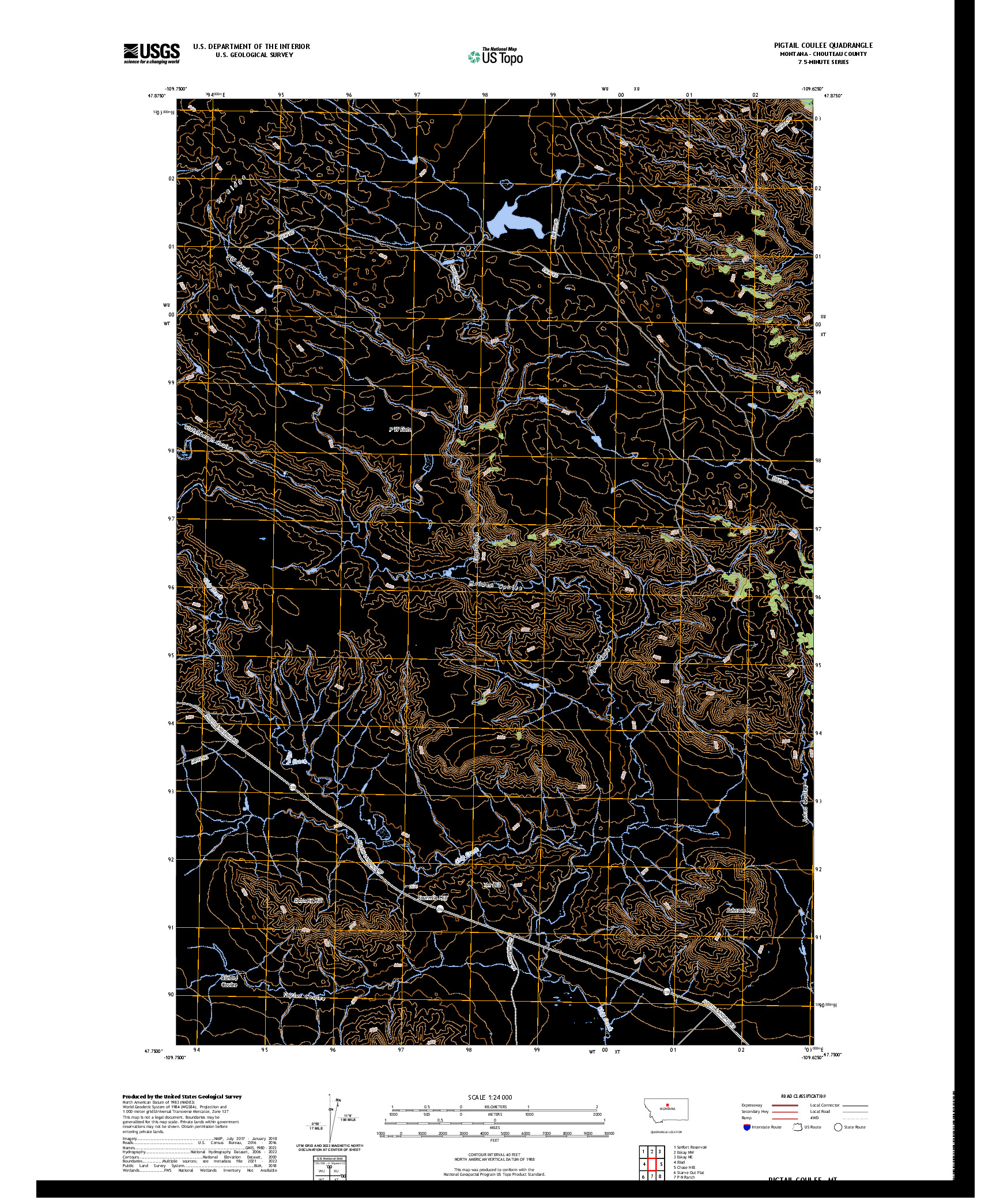 US TOPO 7.5-MINUTE MAP FOR PIGTAIL COULEE, MT