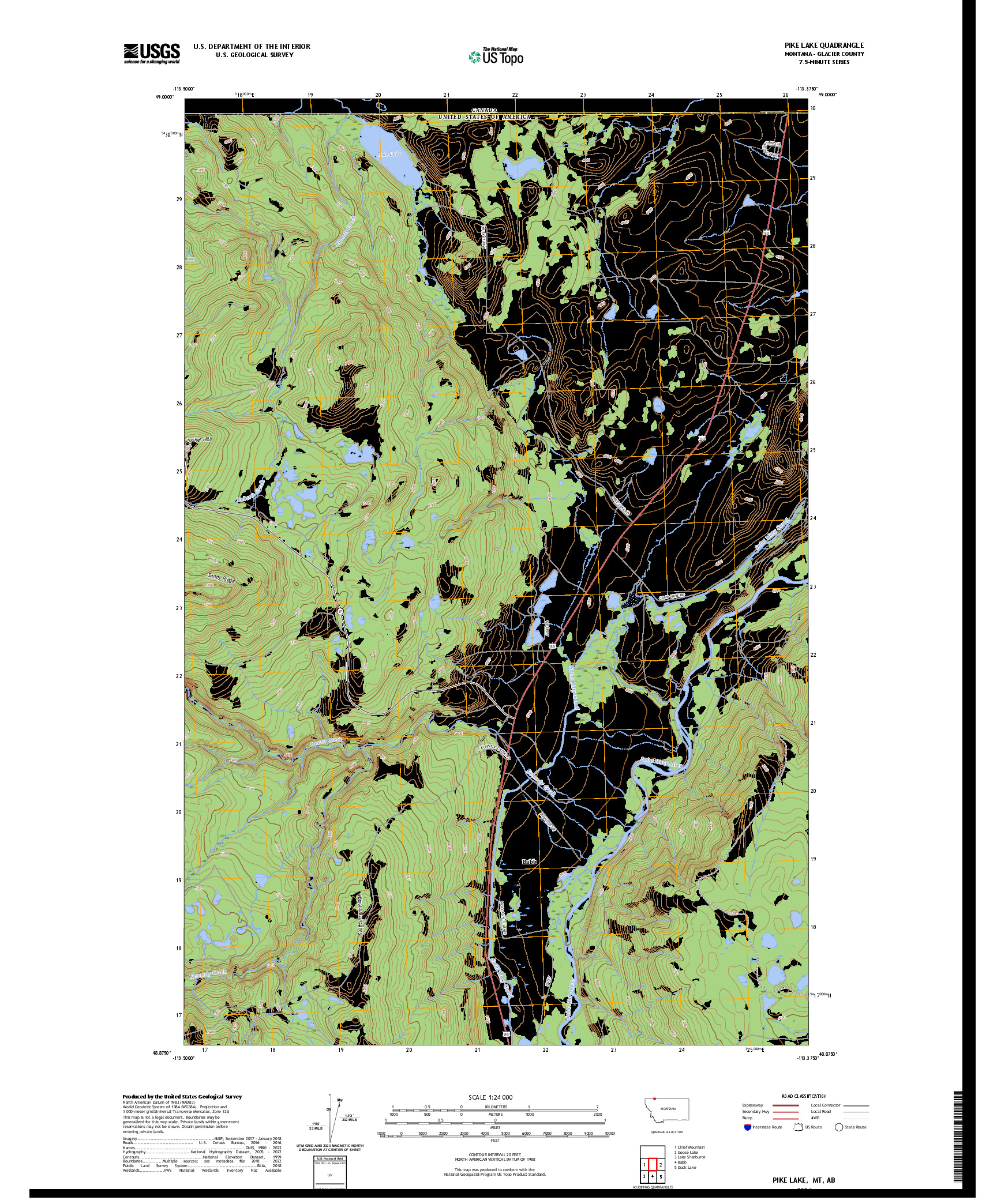 US TOPO 7.5-MINUTE MAP FOR PIKE LAKE, MT,AB