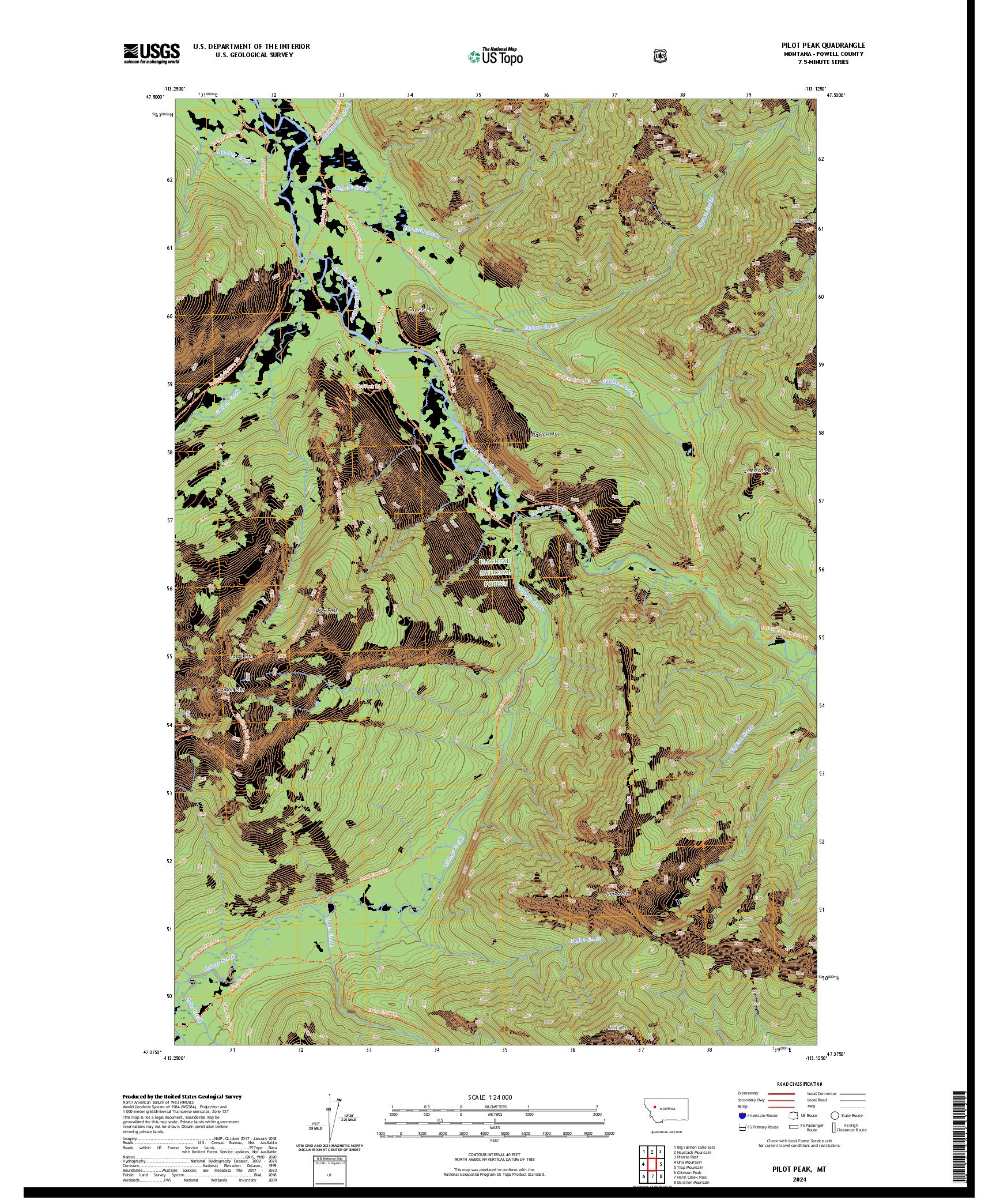 US TOPO 7.5-MINUTE MAP FOR PILOT PEAK, MT