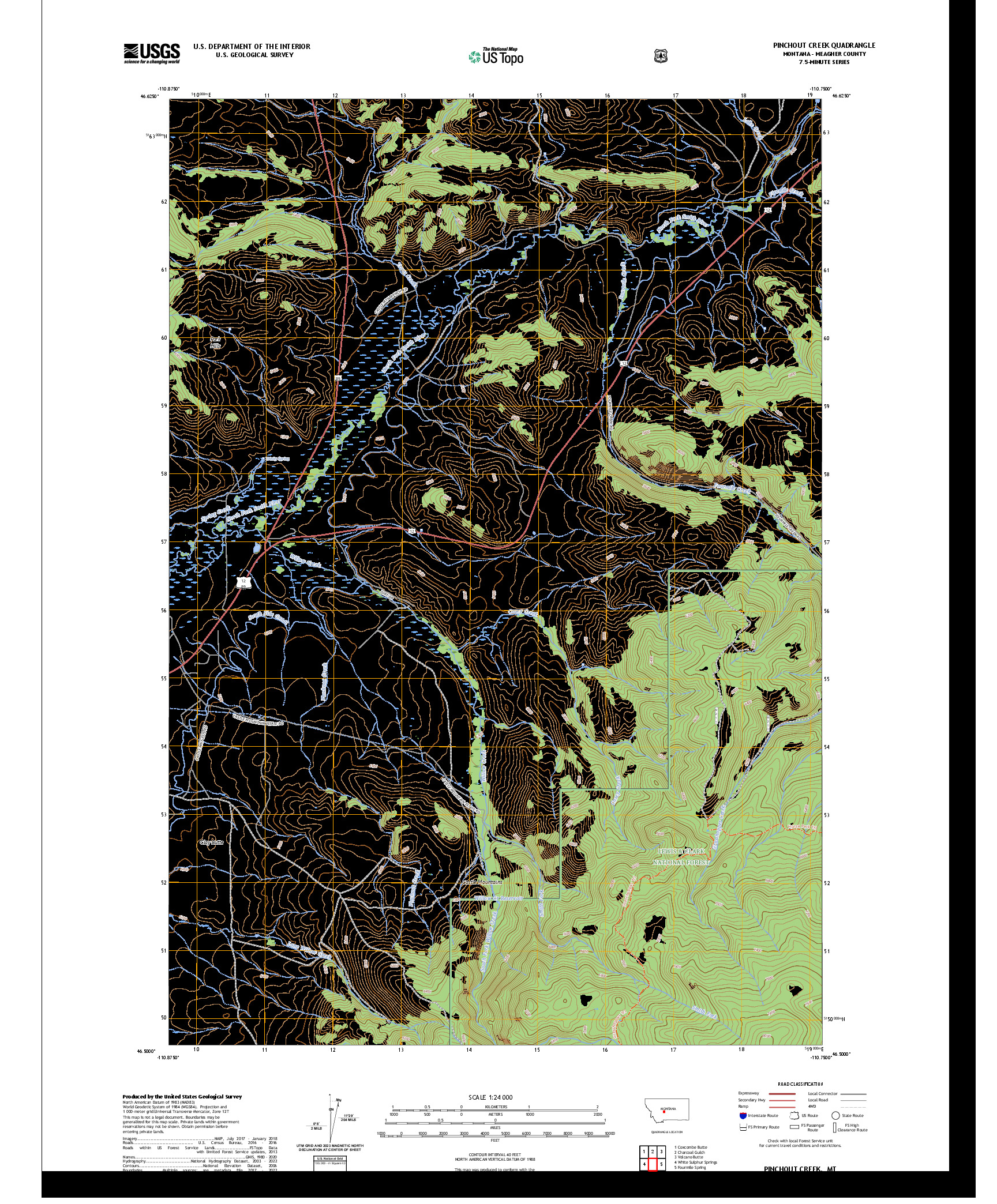 US TOPO 7.5-MINUTE MAP FOR PINCHOUT CREEK, MT