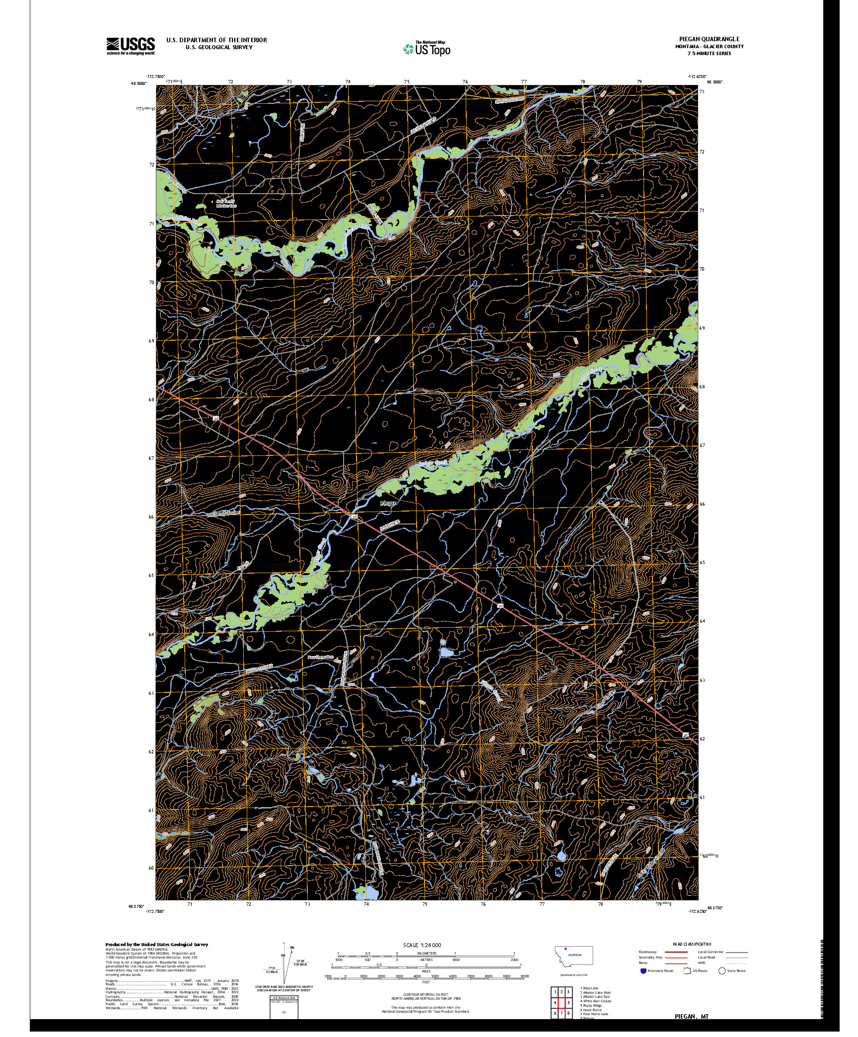 US TOPO 7.5-MINUTE MAP FOR PIEGAN, MT