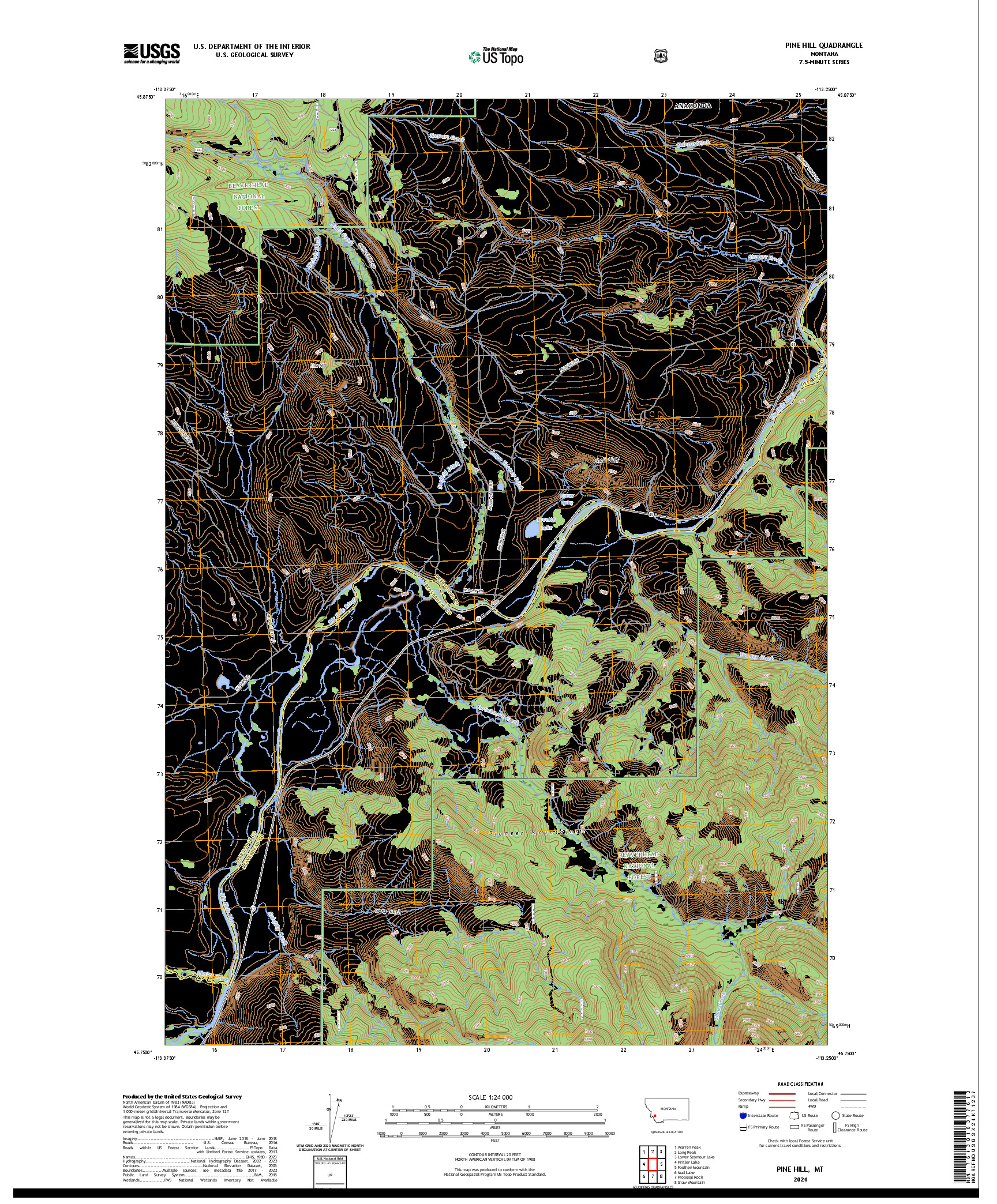 US TOPO 7.5-MINUTE MAP FOR PINE HILL, MT