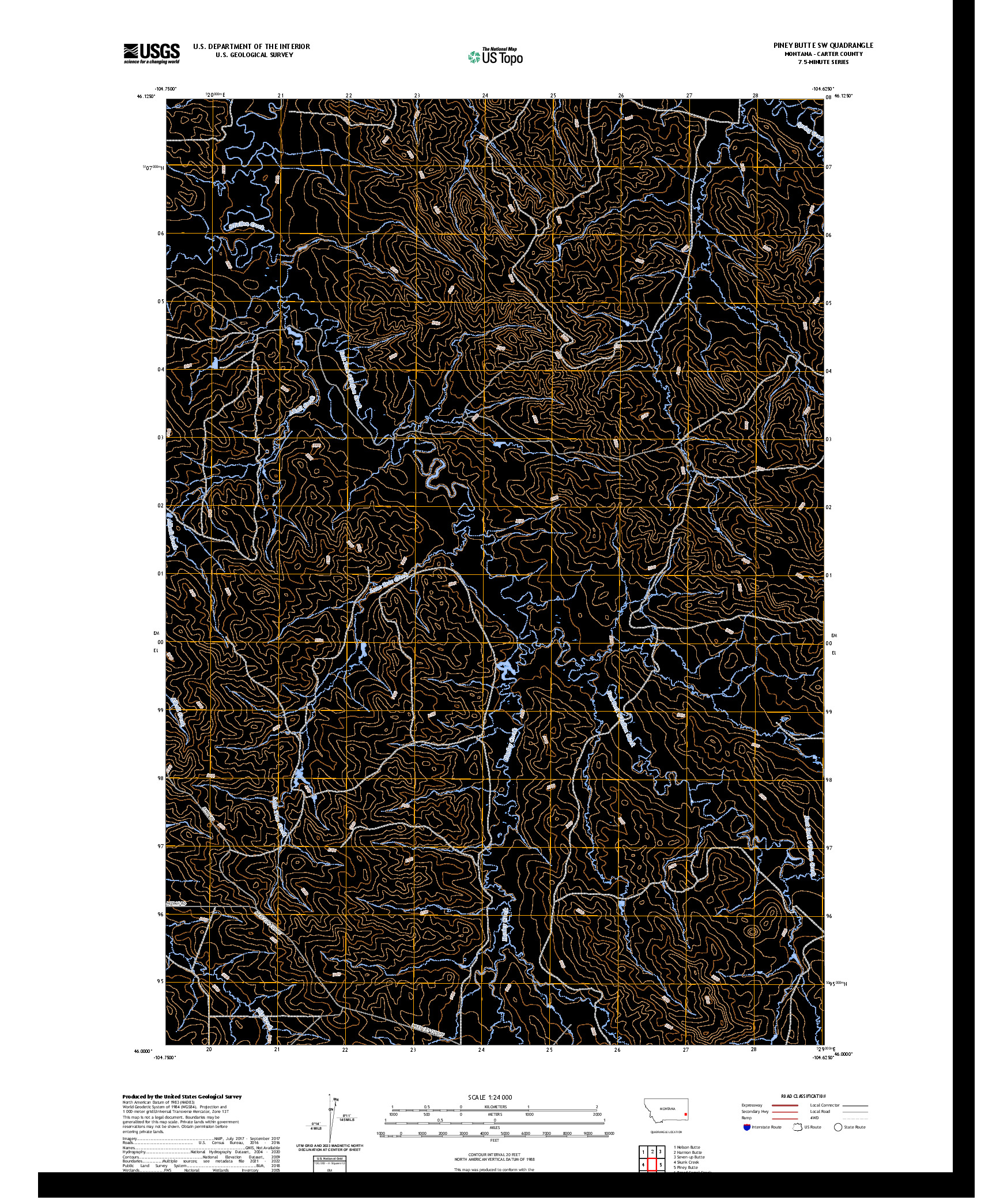 US TOPO 7.5-MINUTE MAP FOR PINEY BUTTE SW, MT