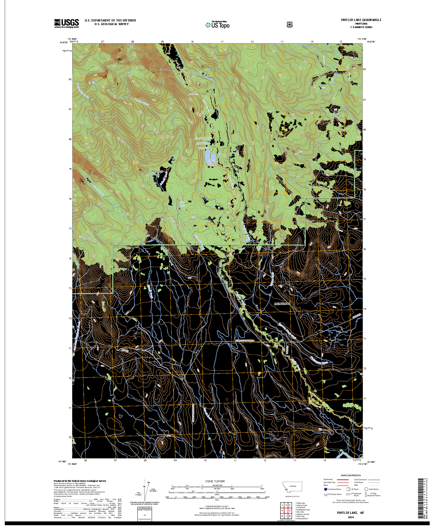 US TOPO 7.5-MINUTE MAP FOR PINTLER LAKE, MT