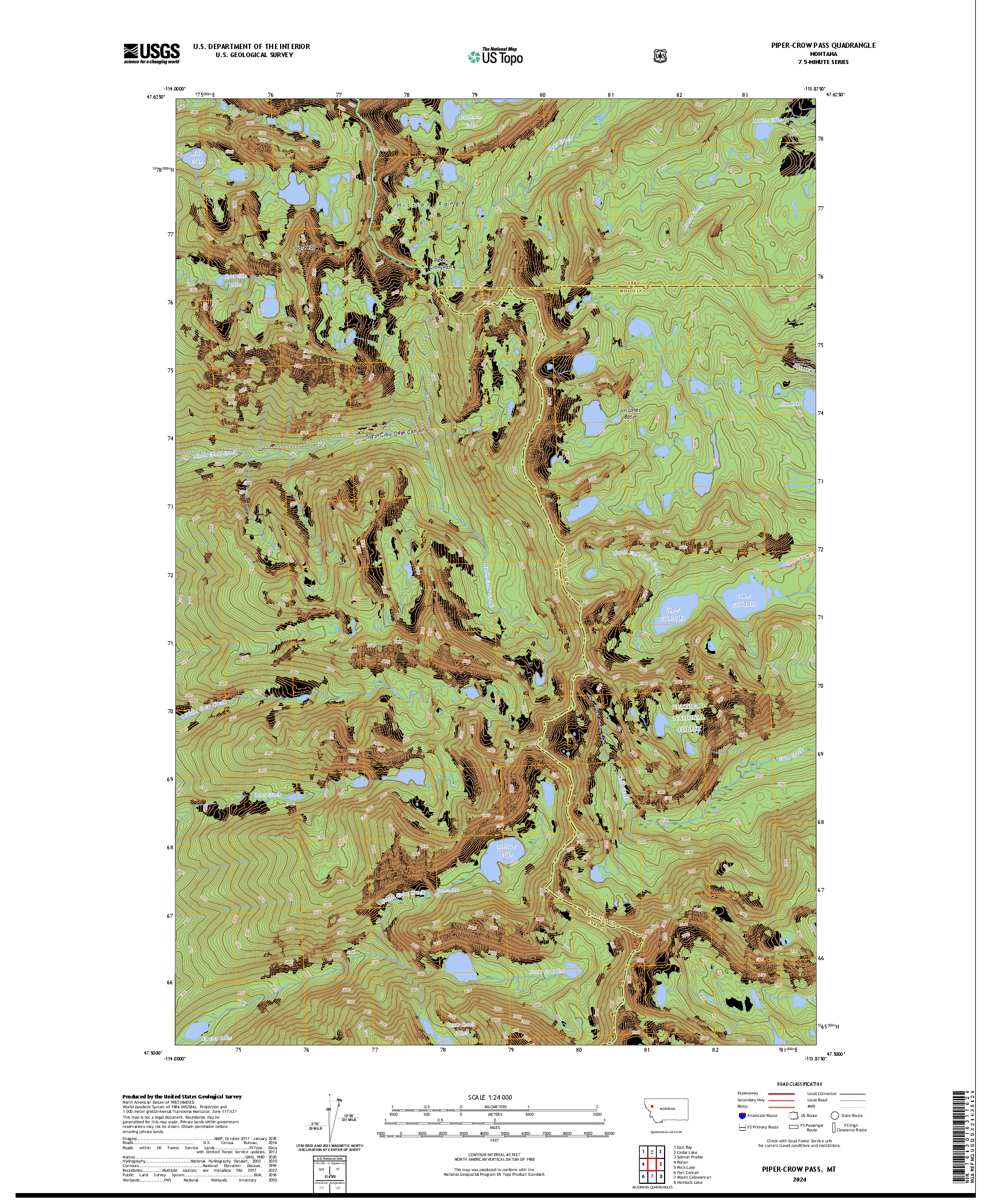 US TOPO 7.5-MINUTE MAP FOR PIPER-CROW PASS, MT