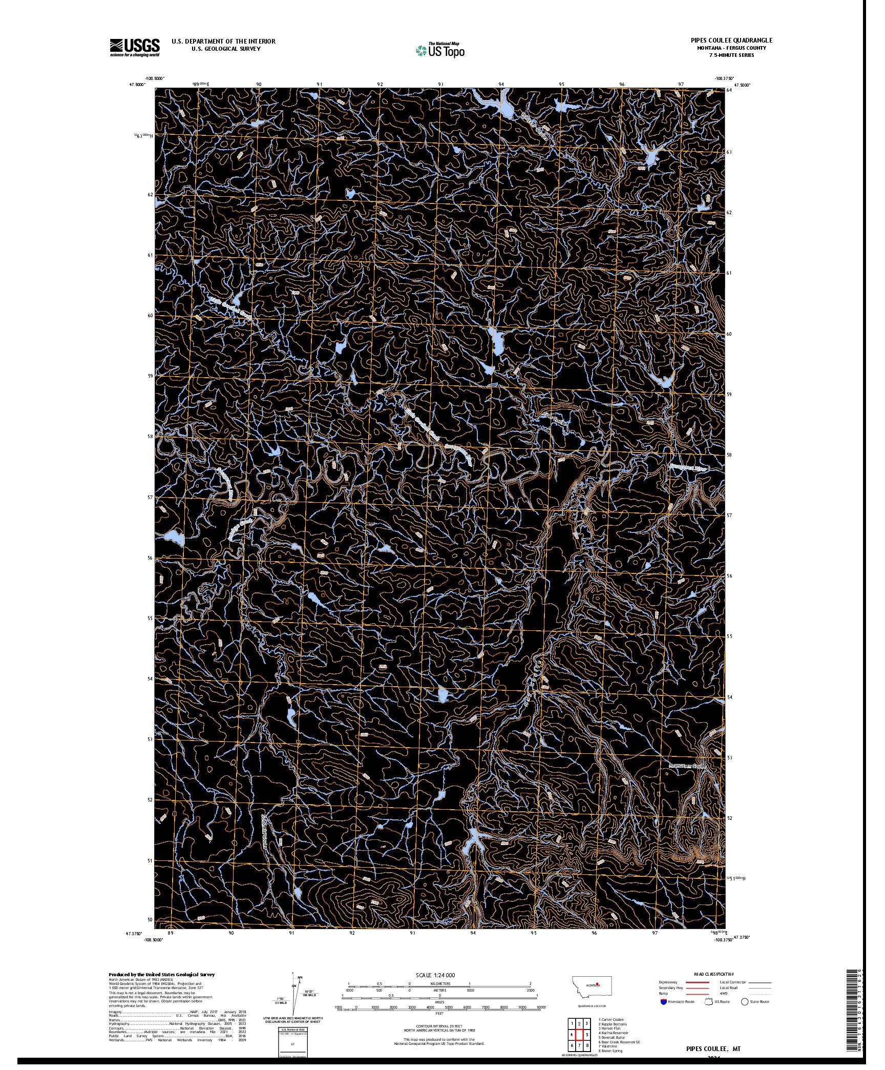 US TOPO 7.5-MINUTE MAP FOR PIPES COULEE, MT