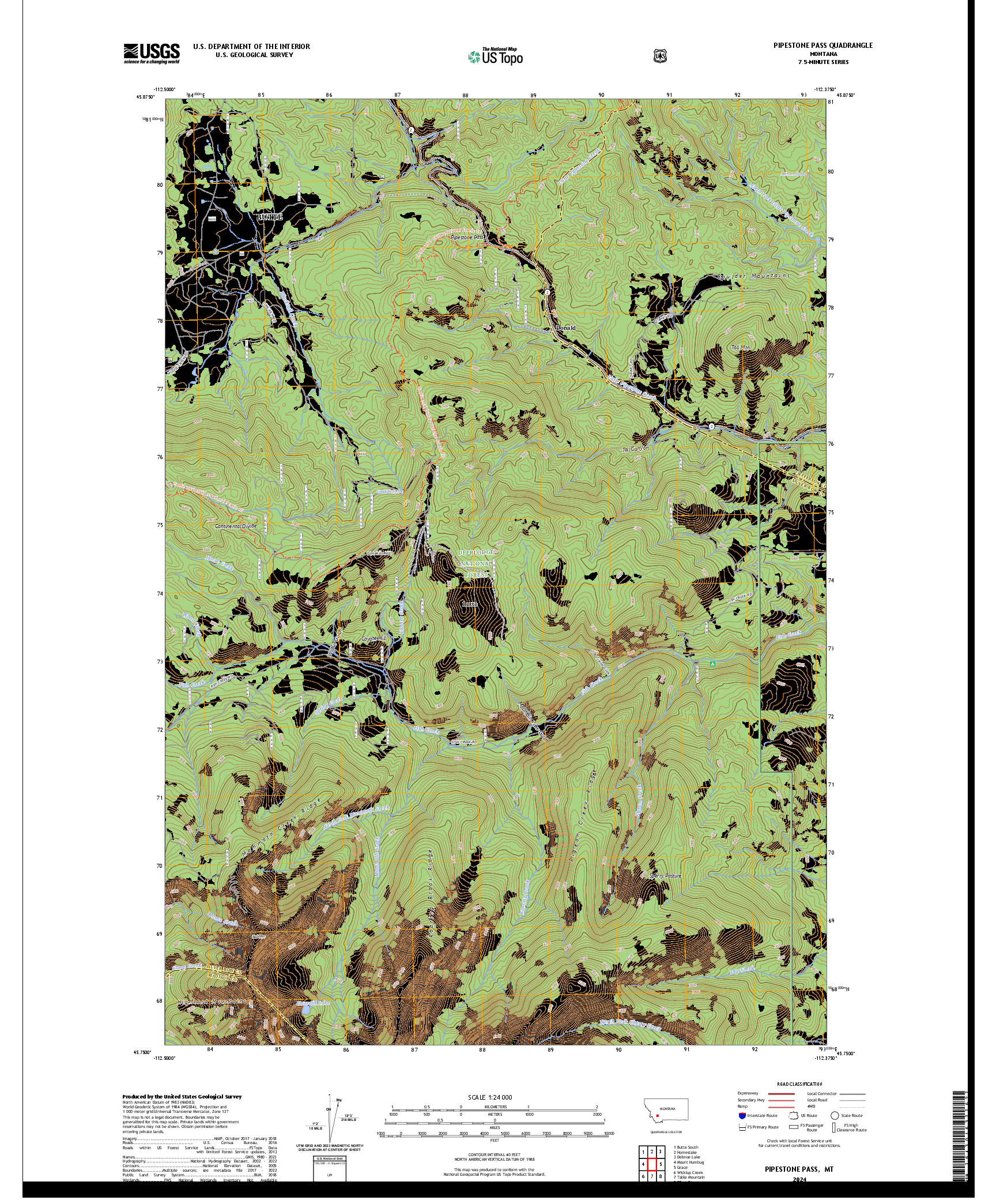 US TOPO 7.5-MINUTE MAP FOR PIPESTONE PASS, MT