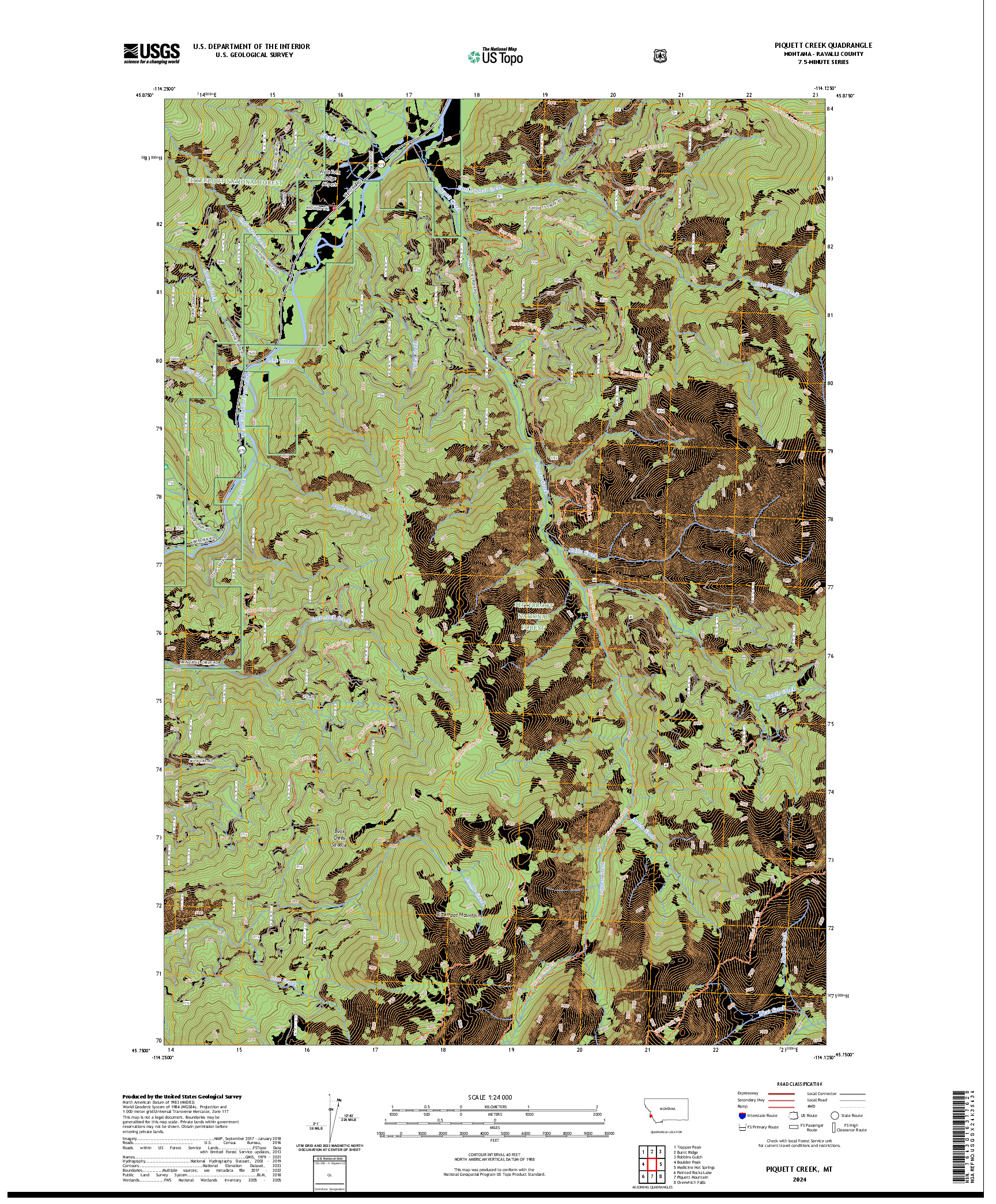 US TOPO 7.5-MINUTE MAP FOR PIQUETT CREEK, MT