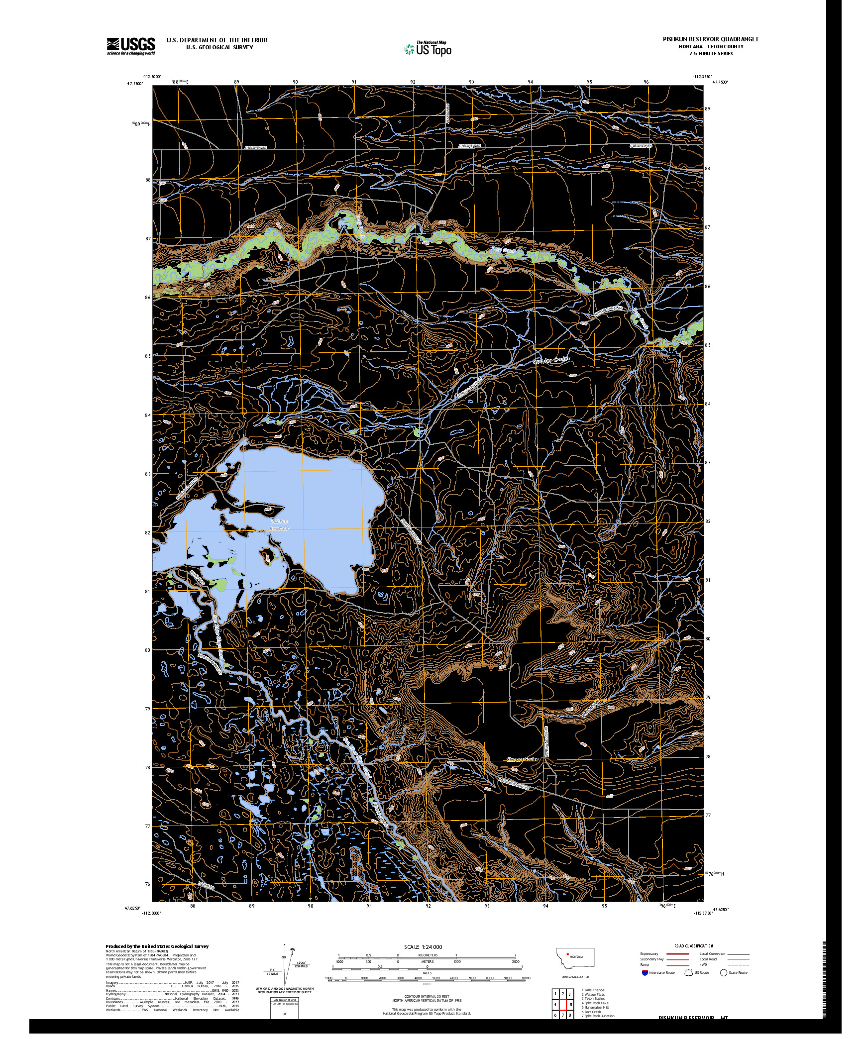 US TOPO 7.5-MINUTE MAP FOR PISHKUN RESERVOIR, MT