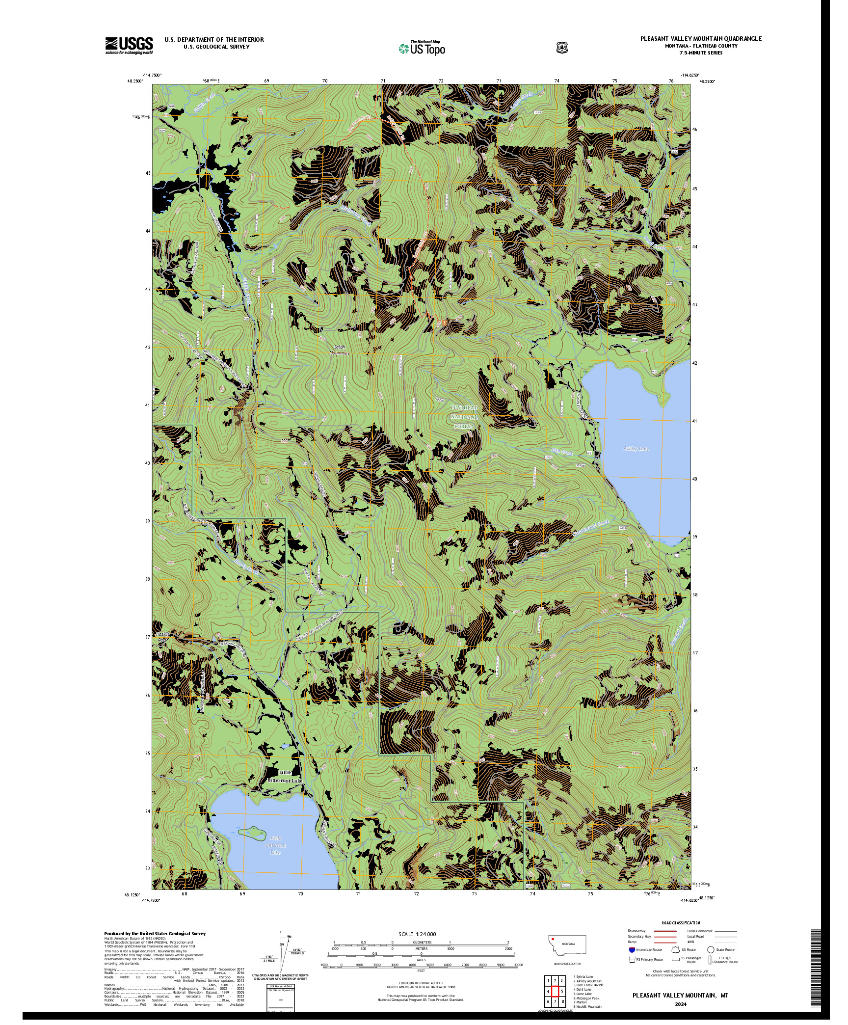 US TOPO 7.5-MINUTE MAP FOR PLEASANT VALLEY MOUNTAIN, MT