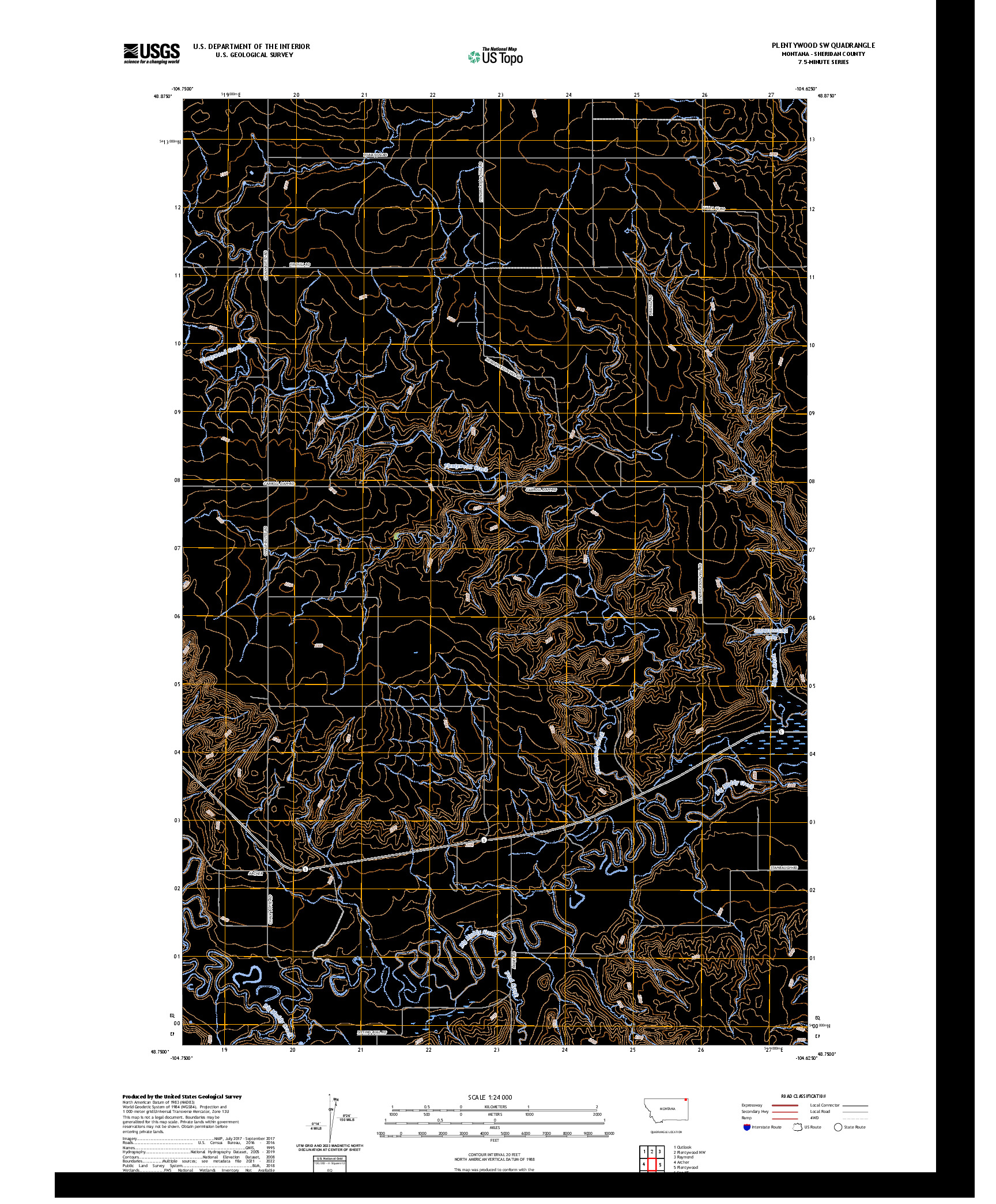US TOPO 7.5-MINUTE MAP FOR PLENTYWOOD SW, MT