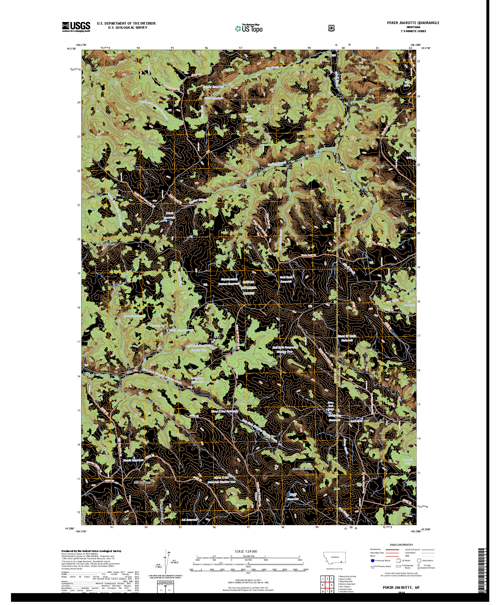 US TOPO 7.5-MINUTE MAP FOR POKER JIM BUTTE, MT