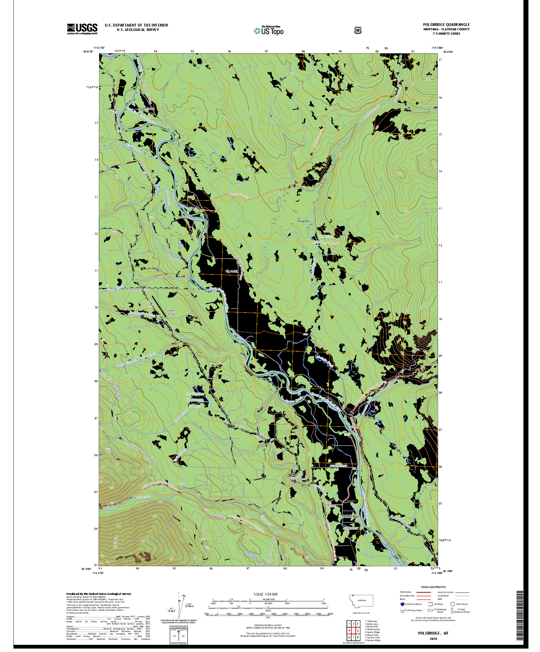 US TOPO 7.5-MINUTE MAP FOR POLEBRIDGE, MT