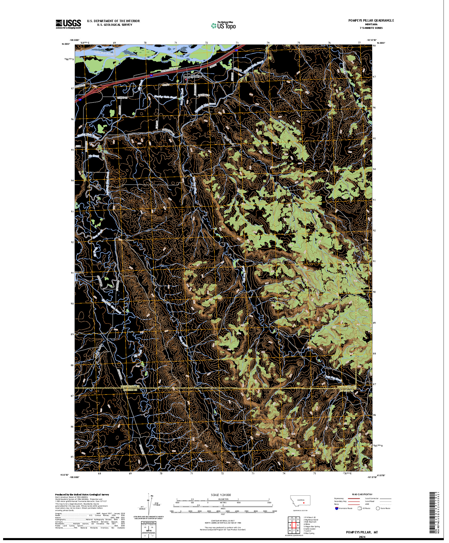 US TOPO 7.5-MINUTE MAP FOR POMPEYS PILLAR, MT