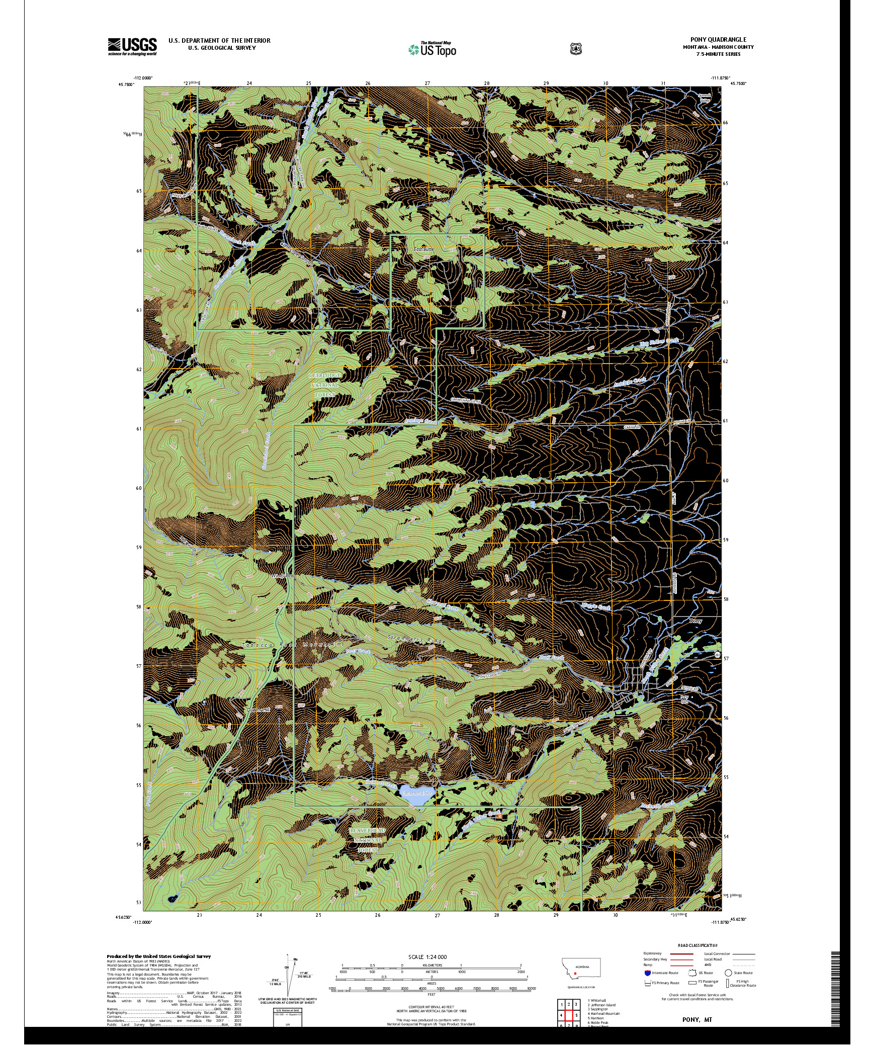 US TOPO 7.5-MINUTE MAP FOR PONY, MT