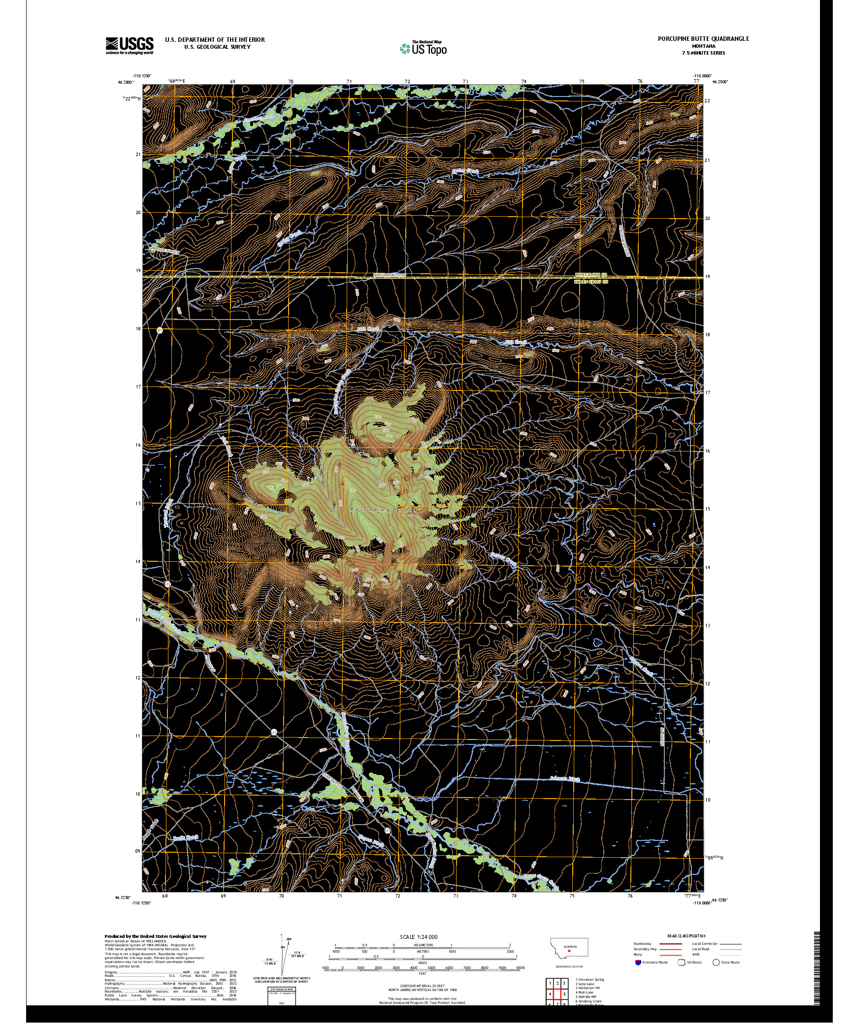 US TOPO 7.5-MINUTE MAP FOR PORCUPINE BUTTE, MT