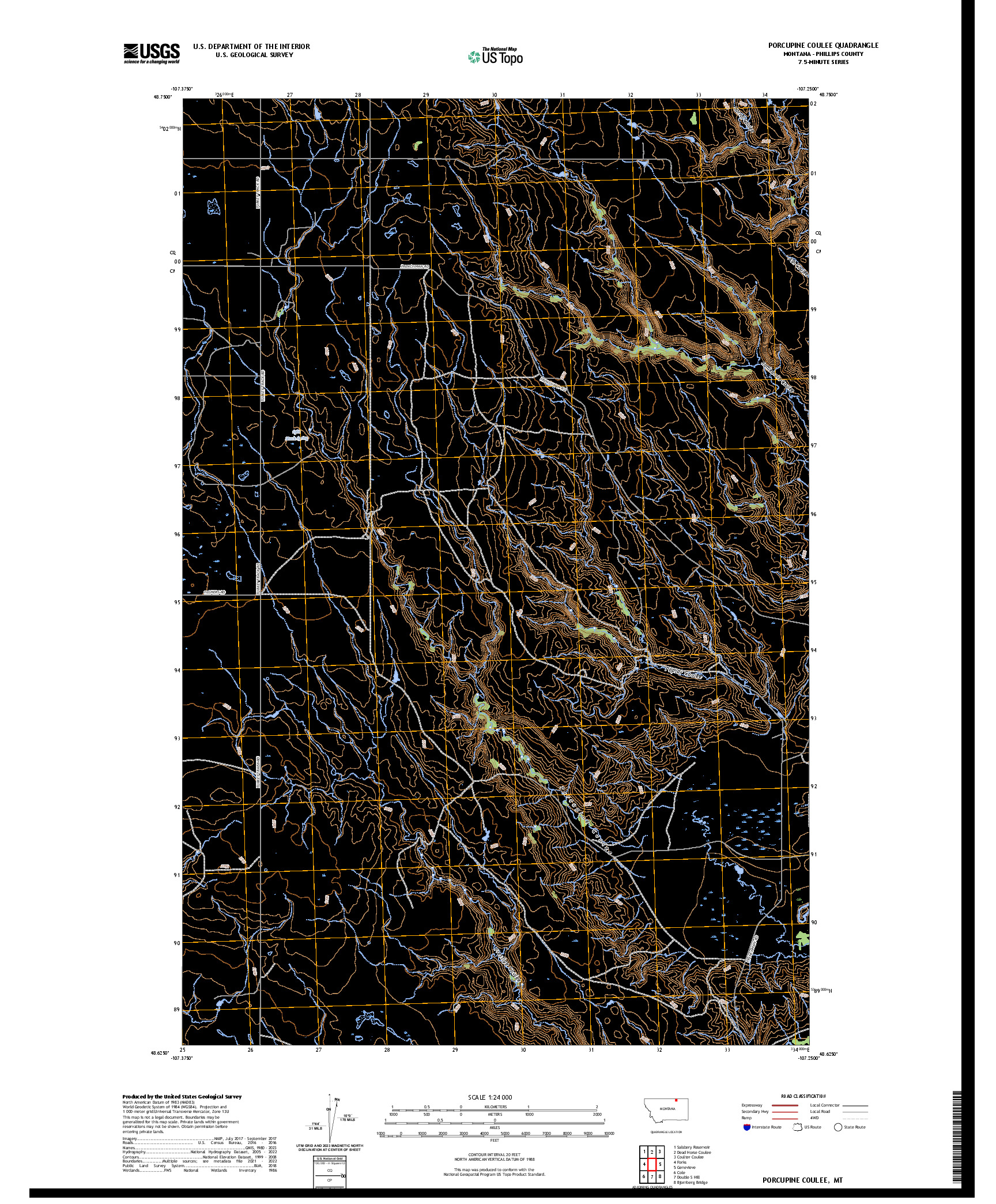 US TOPO 7.5-MINUTE MAP FOR PORCUPINE COULEE, MT