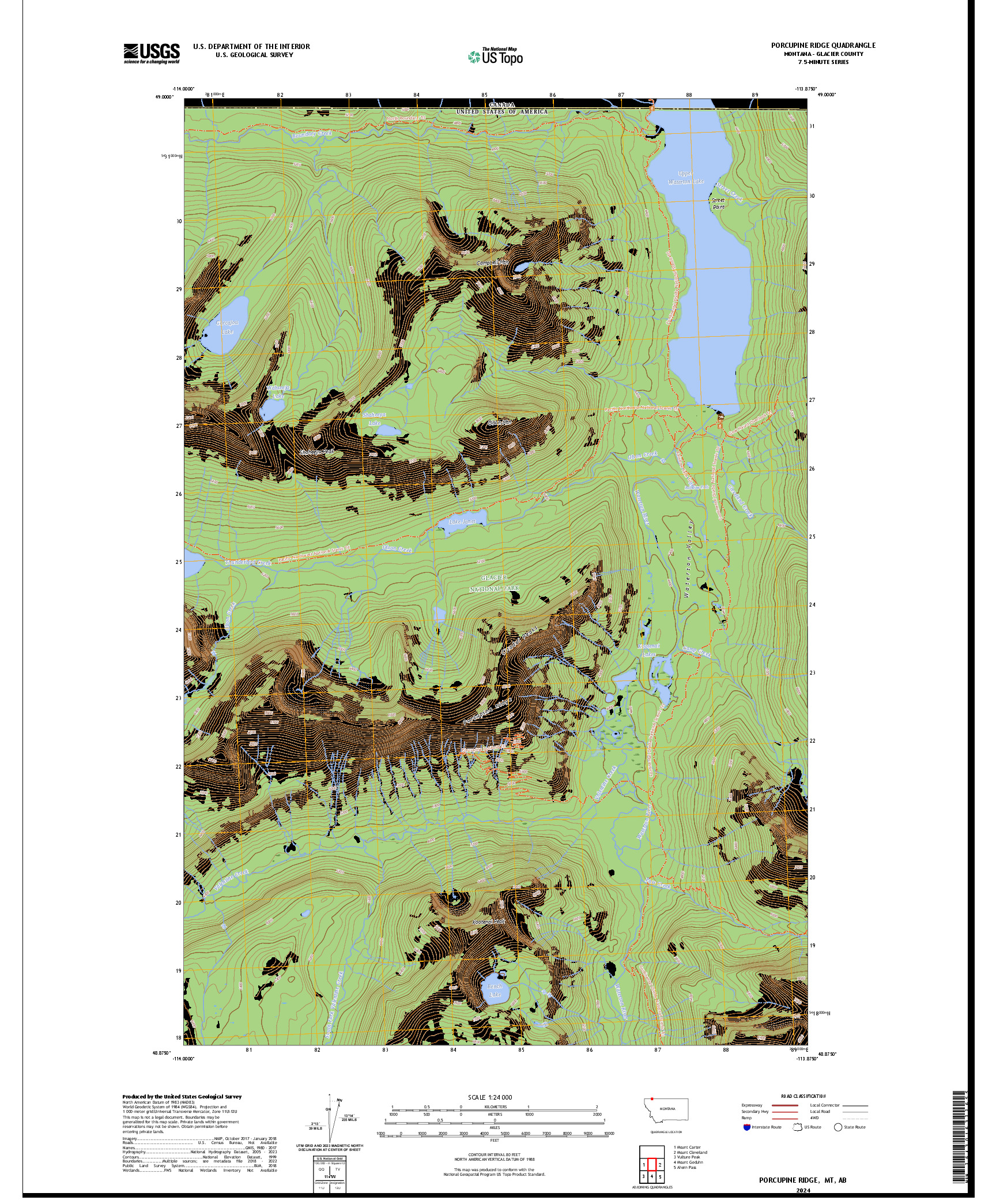 US TOPO 7.5-MINUTE MAP FOR PORCUPINE RIDGE, MT,AB