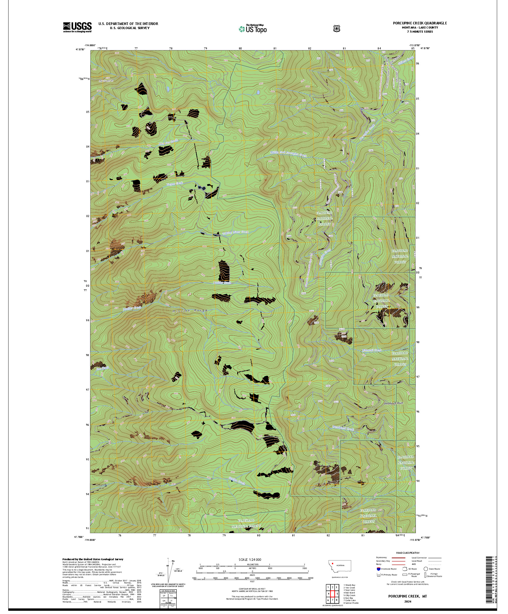 US TOPO 7.5-MINUTE MAP FOR PORCUPINE CREEK, MT