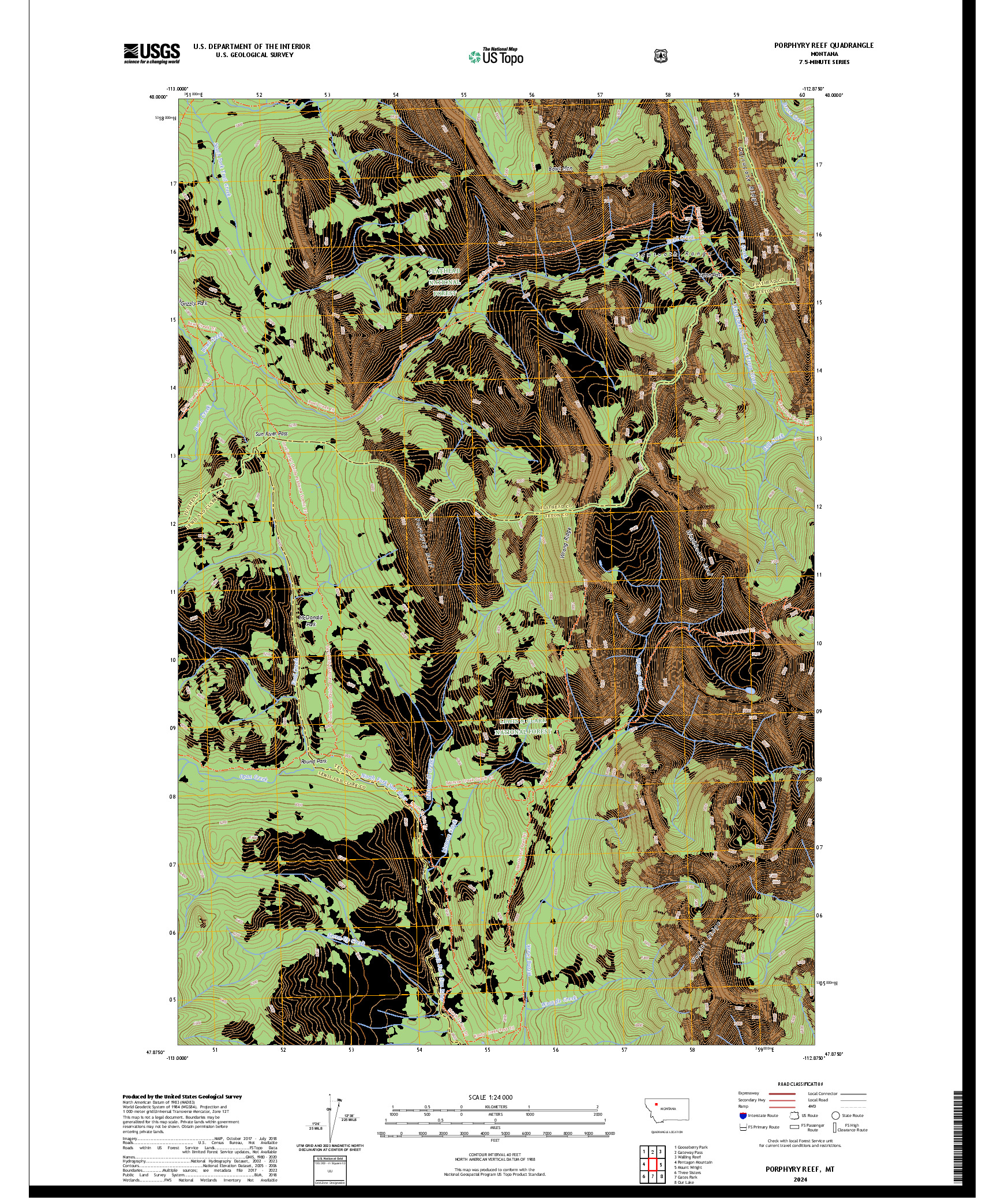 US TOPO 7.5-MINUTE MAP FOR PORPHYRY REEF, MT