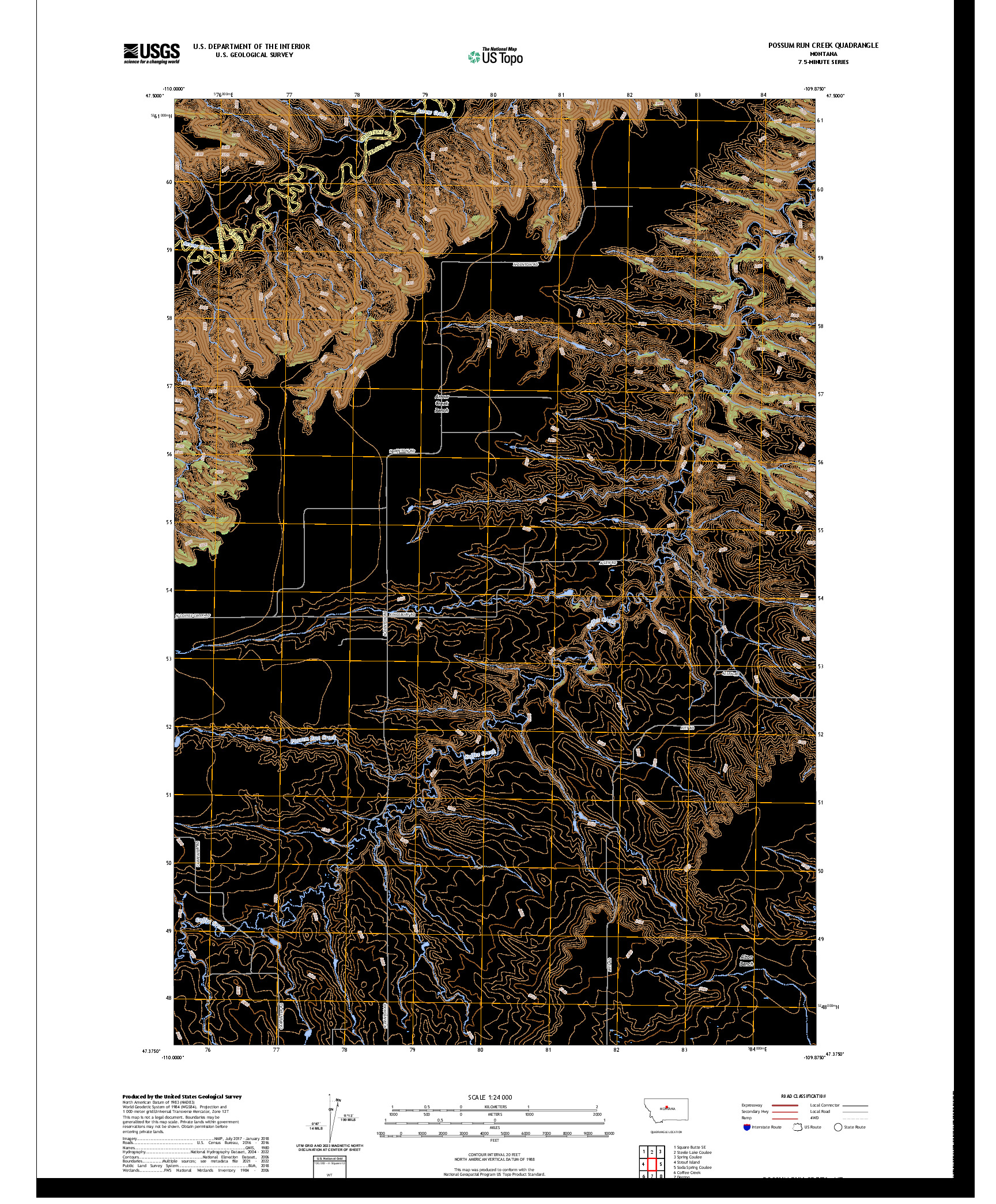 US TOPO 7.5-MINUTE MAP FOR POSSUM RUN CREEK, MT