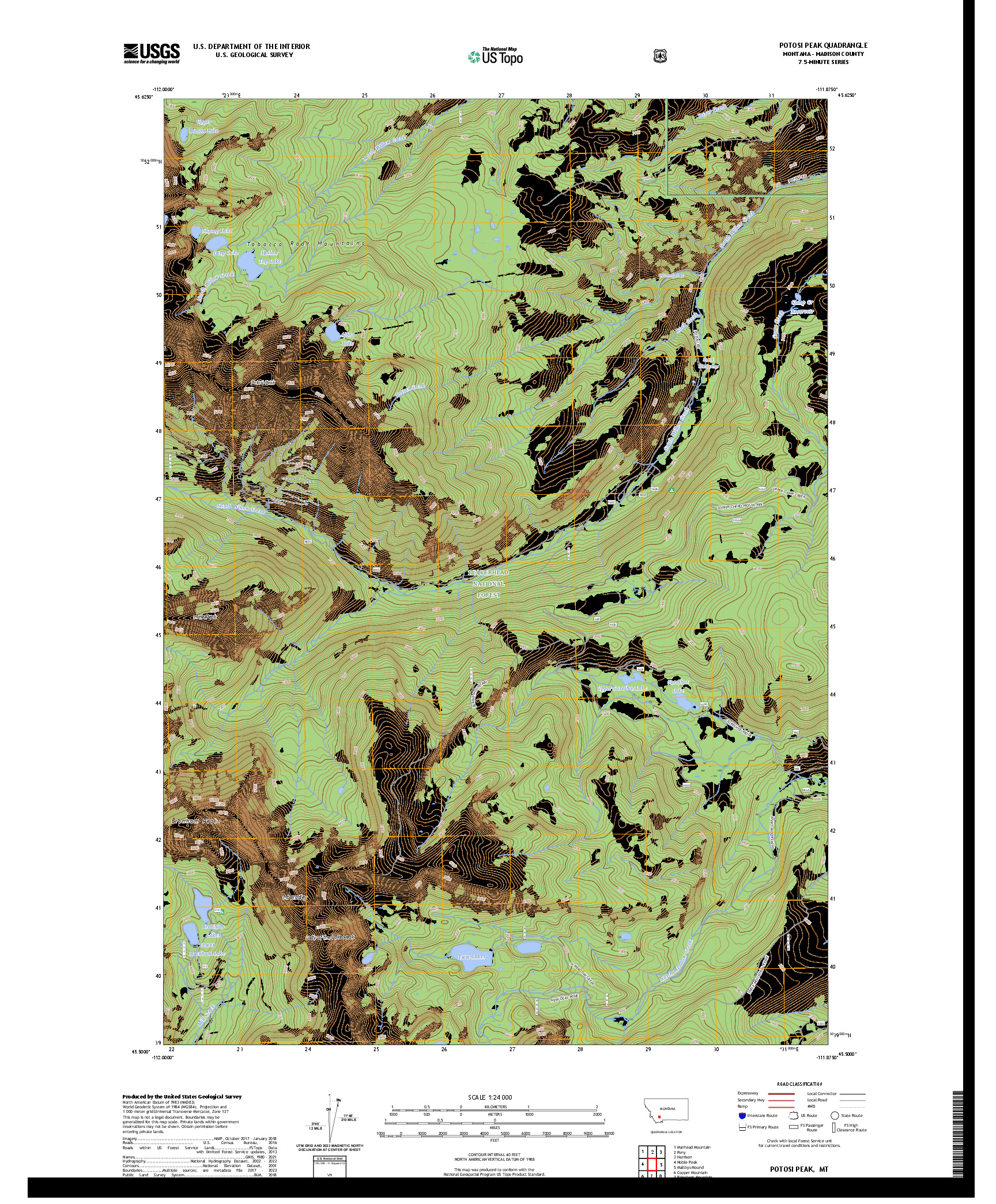 US TOPO 7.5-MINUTE MAP FOR POTOSI PEAK, MT
