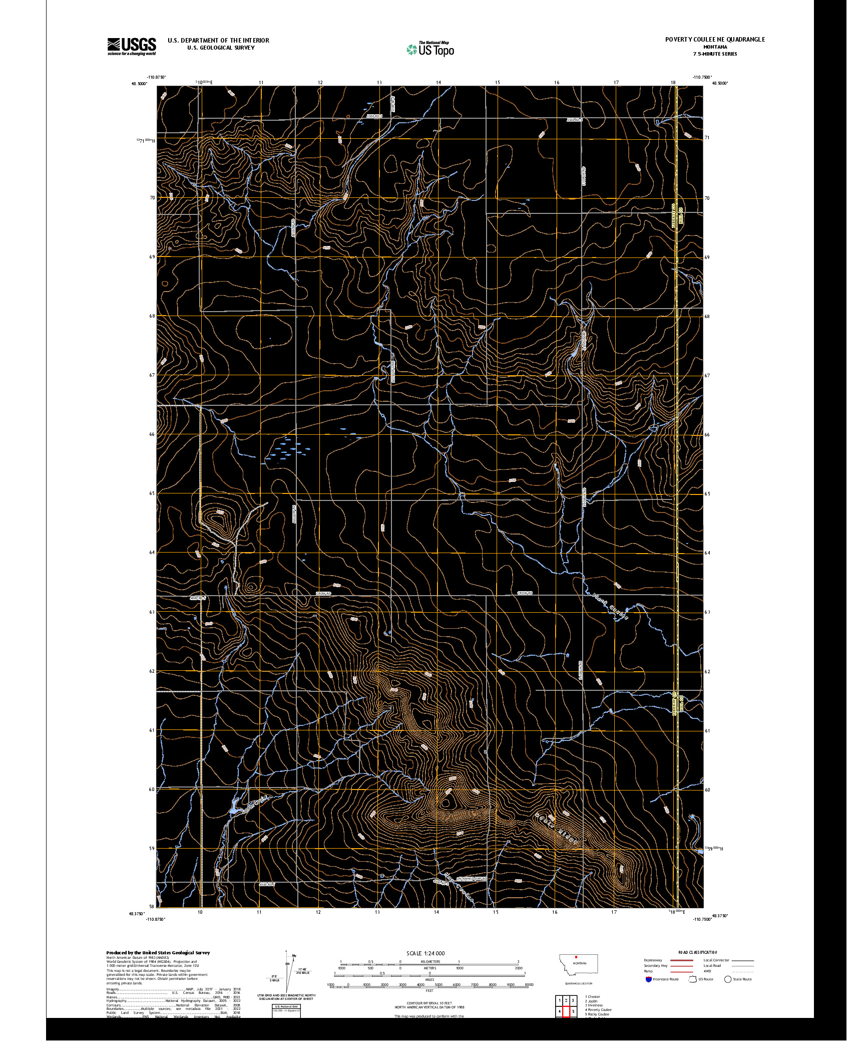 US TOPO 7.5-MINUTE MAP FOR POVERTY COULEE NE, MT