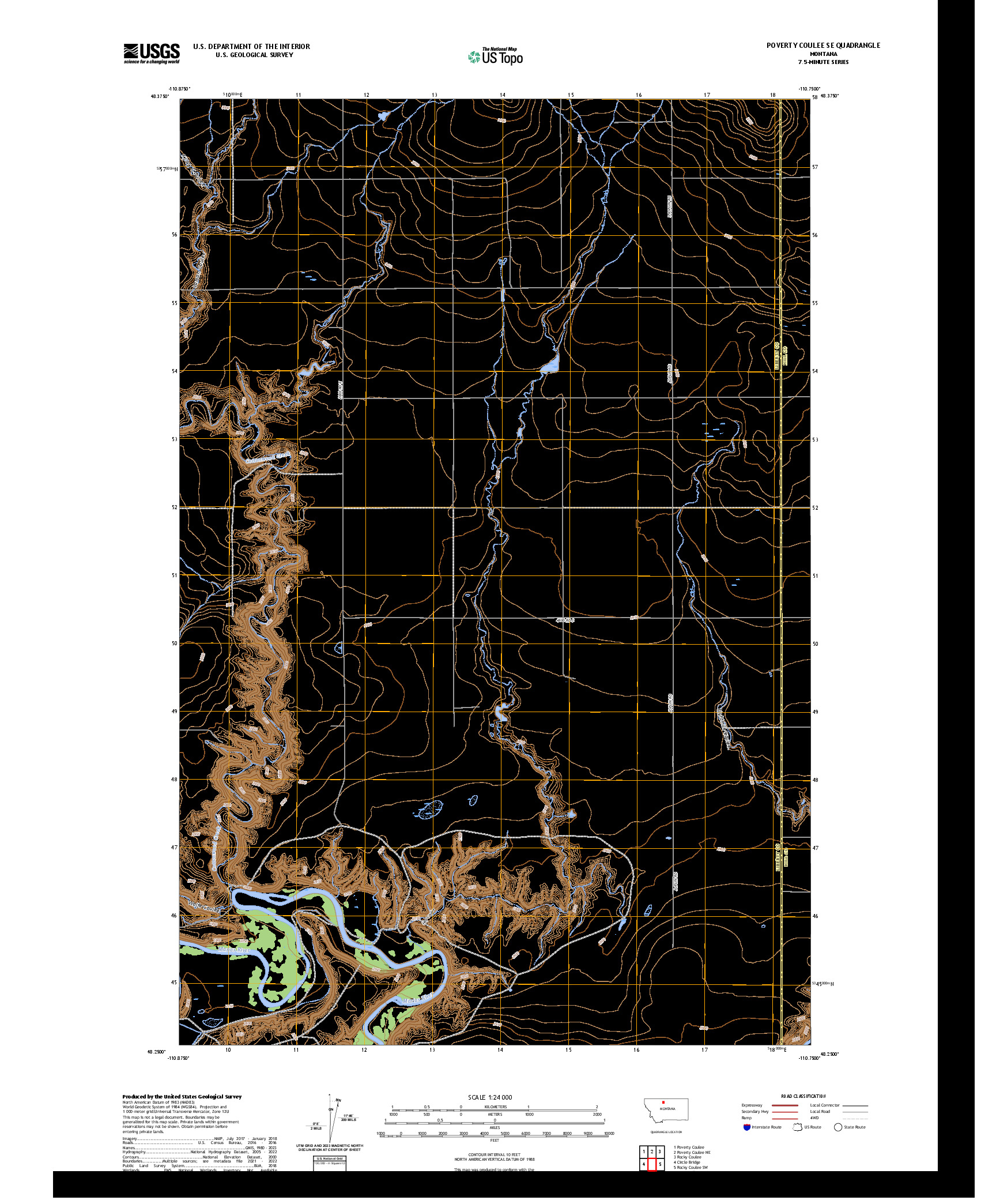 US TOPO 7.5-MINUTE MAP FOR POVERTY COULEE SE, MT
