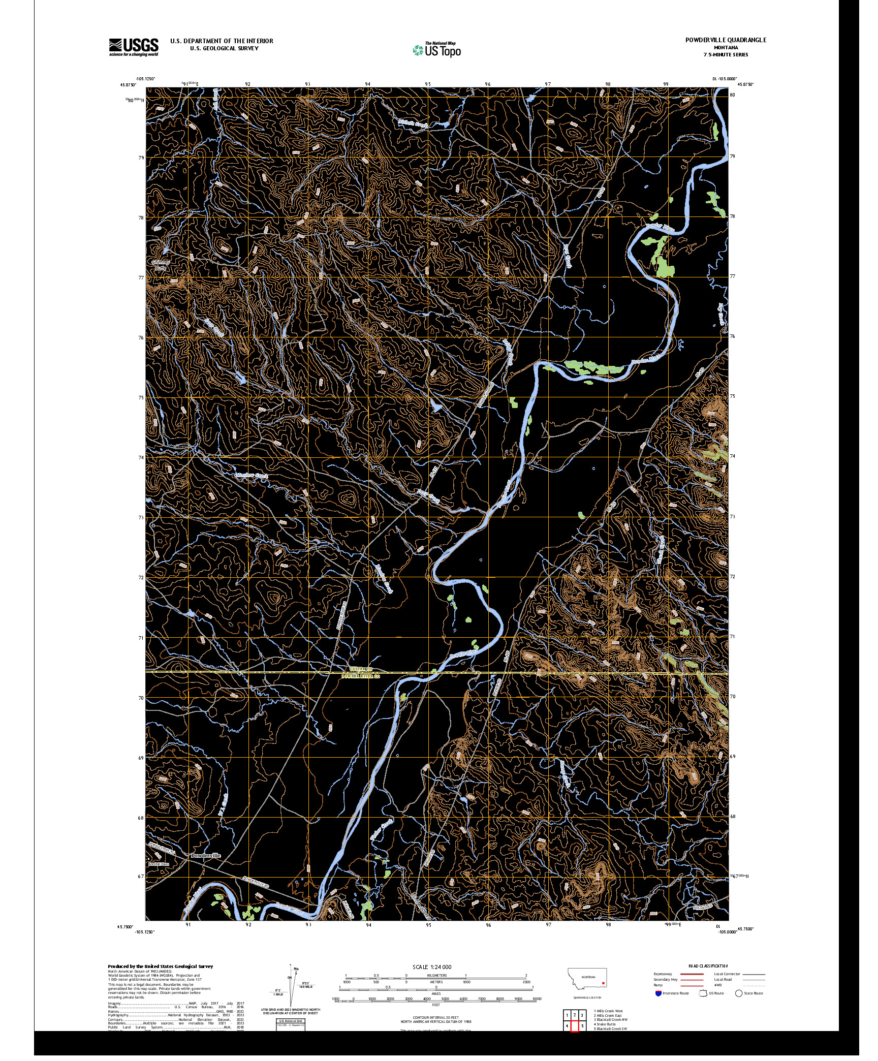 US TOPO 7.5-MINUTE MAP FOR POWDERVILLE, MT