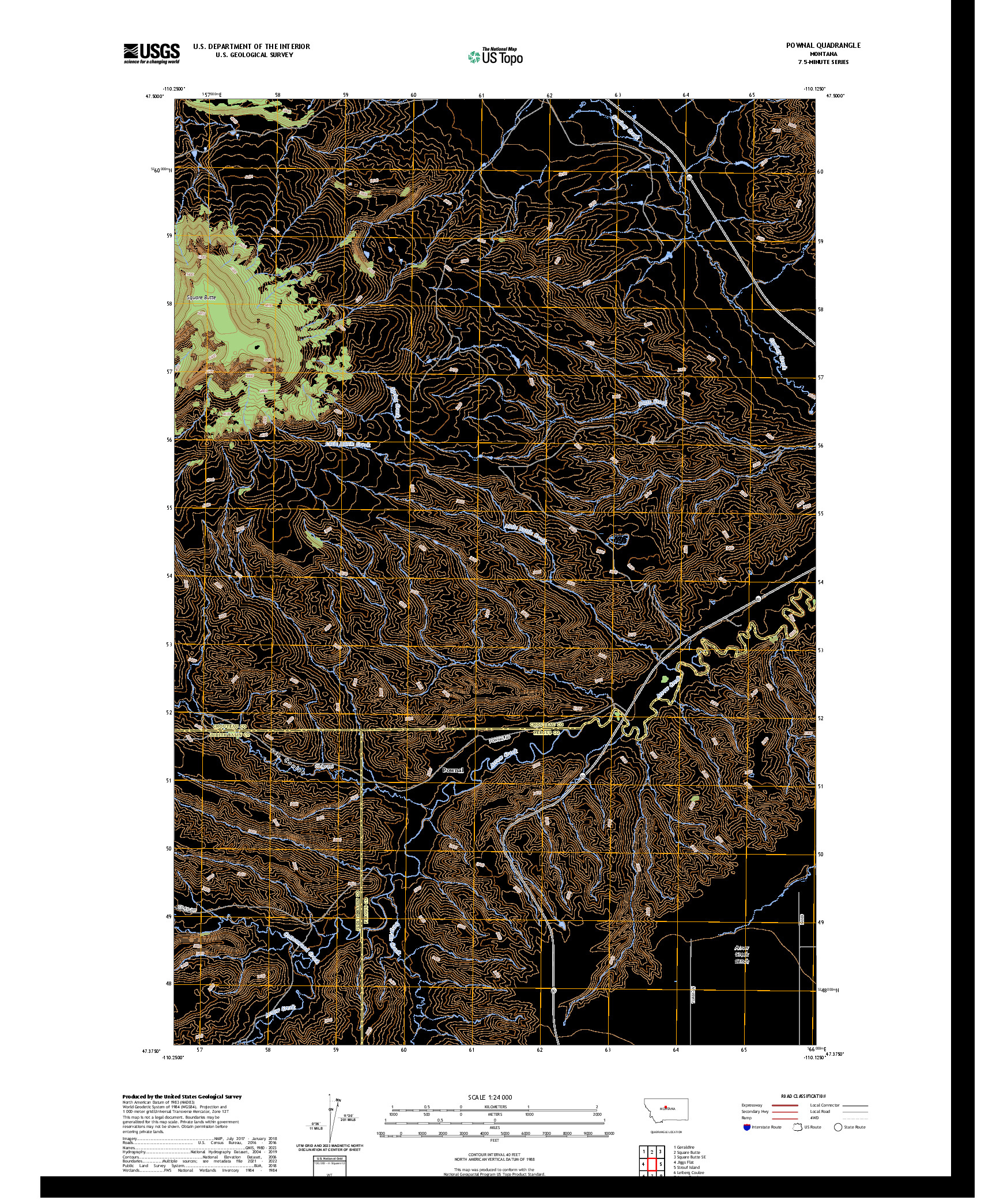 US TOPO 7.5-MINUTE MAP FOR POWNAL, MT