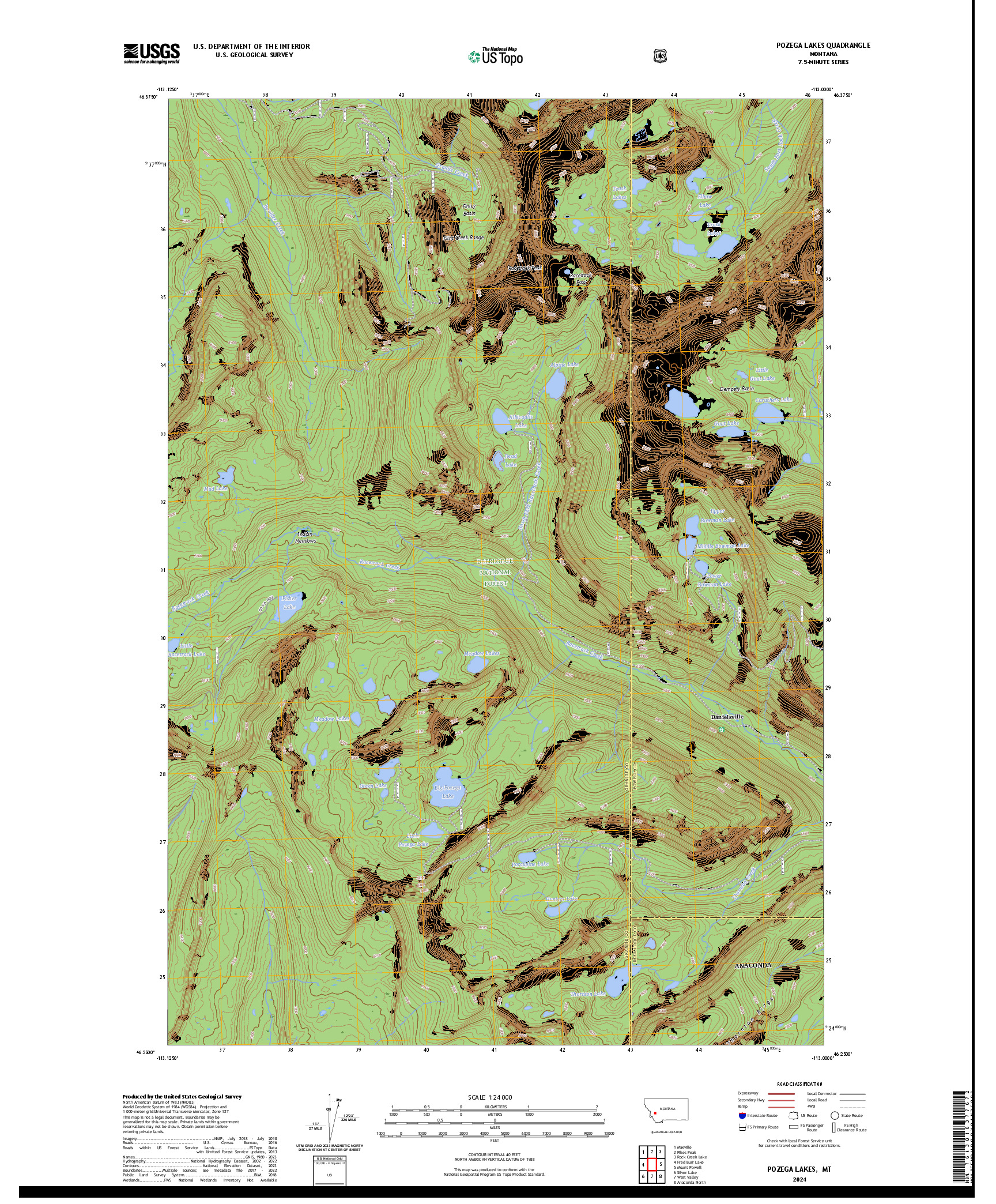 US TOPO 7.5-MINUTE MAP FOR POZEGA LAKES, MT