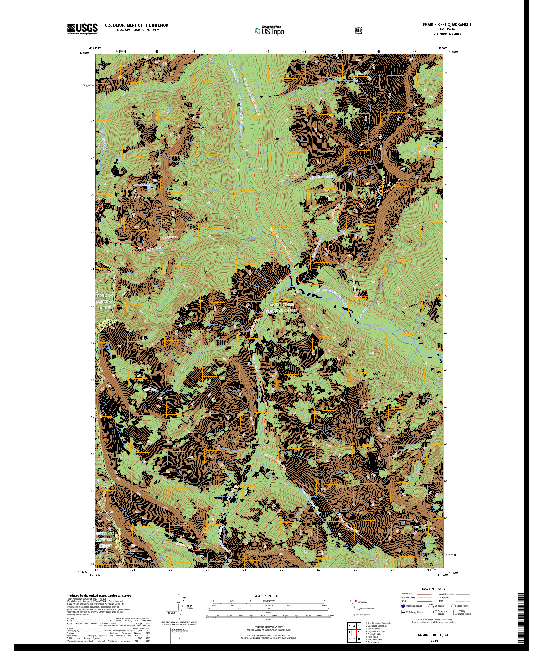 US TOPO 7.5-MINUTE MAP FOR PRAIRIE REEF, MT