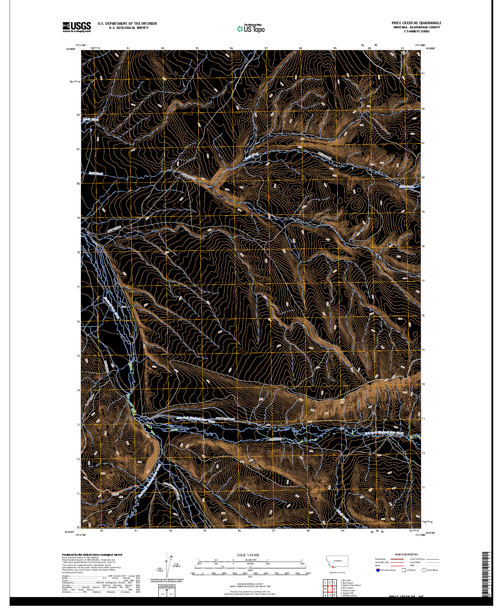 US TOPO 7.5-MINUTE MAP FOR PRICE CREEK NE, MT