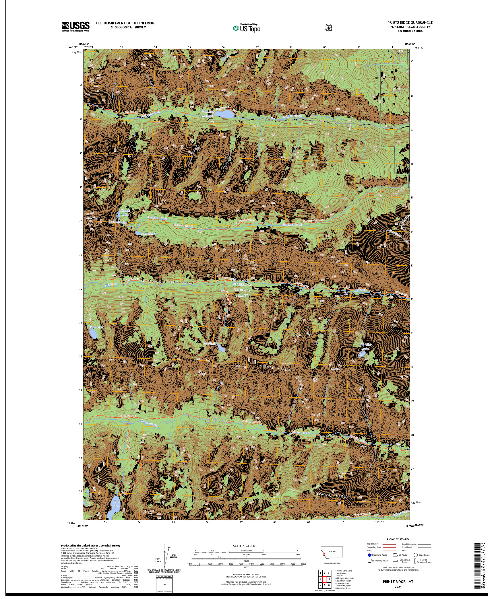 US TOPO 7.5-MINUTE MAP FOR PRINTZ RIDGE, MT