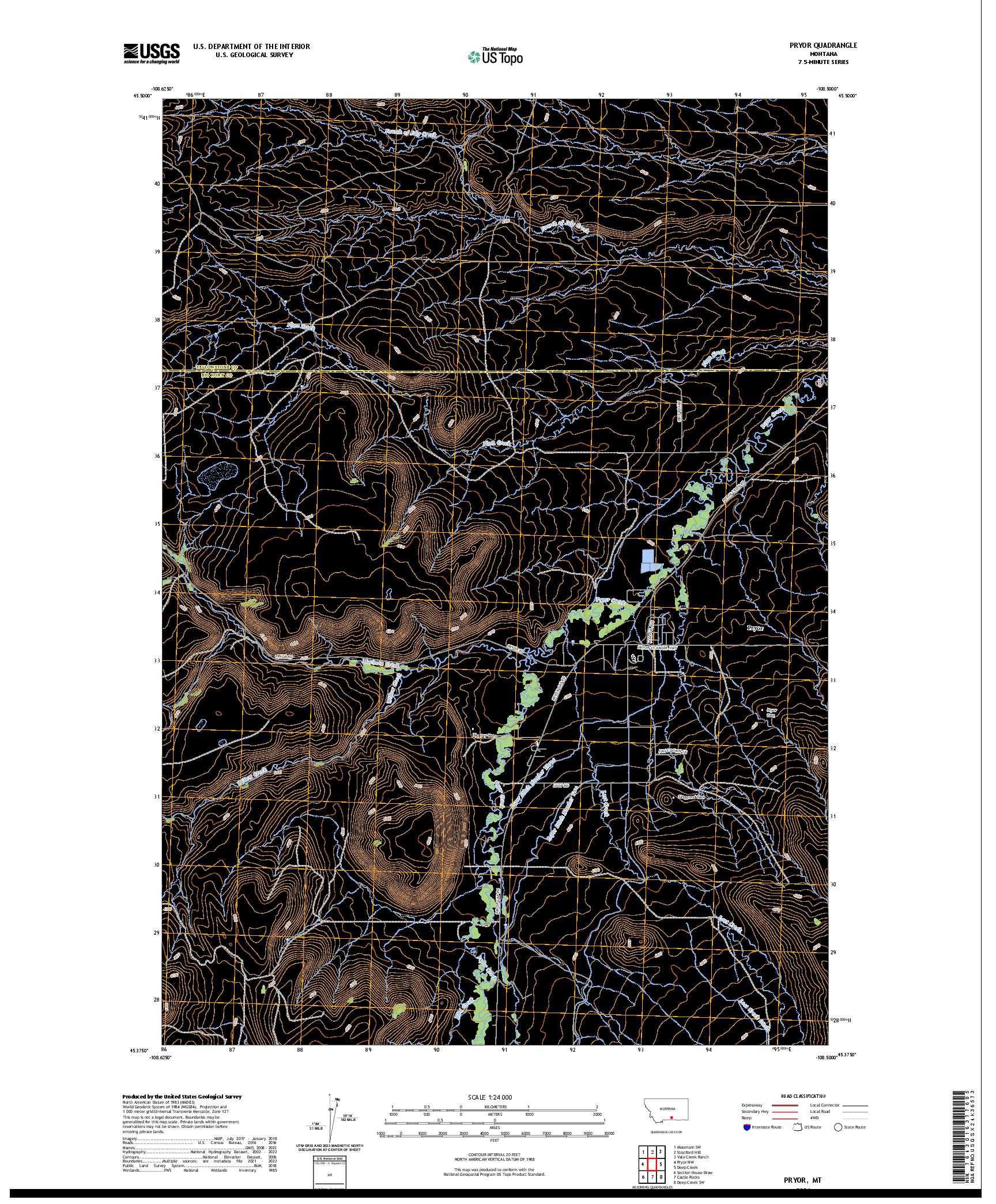 US TOPO 7.5-MINUTE MAP FOR PRYOR, MT