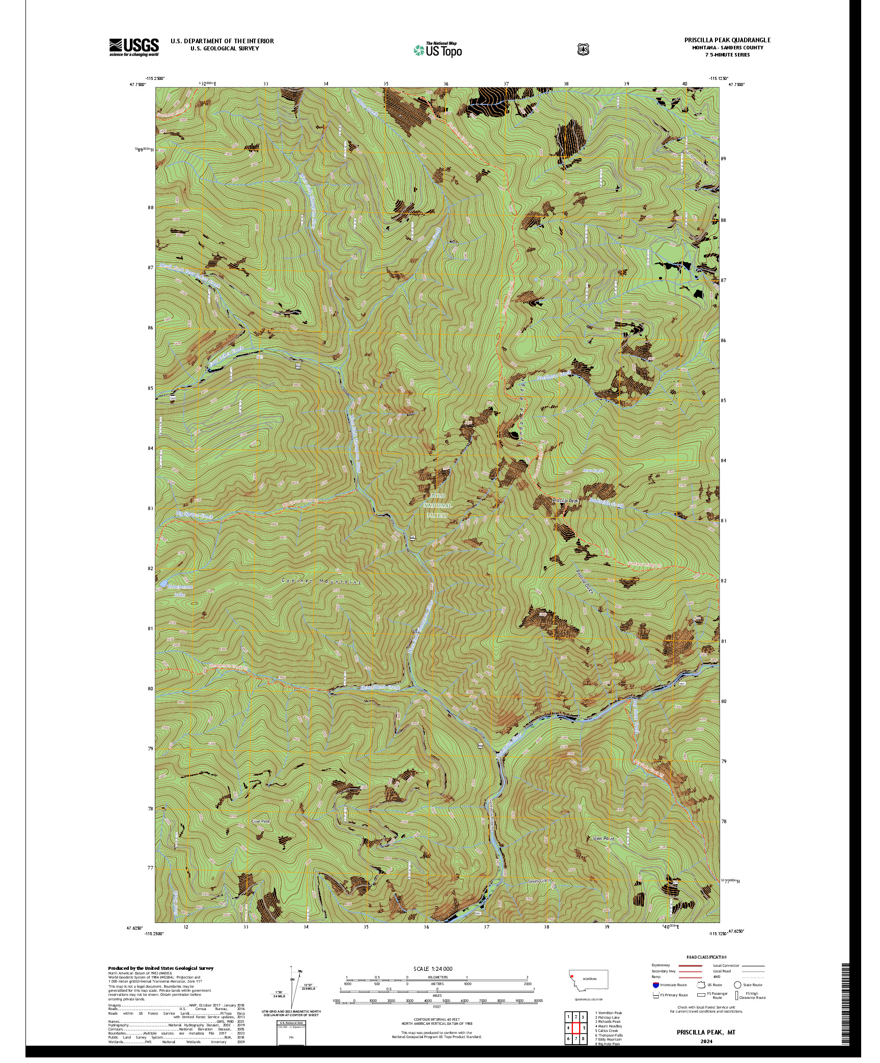 US TOPO 7.5-MINUTE MAP FOR PRISCILLA PEAK, MT