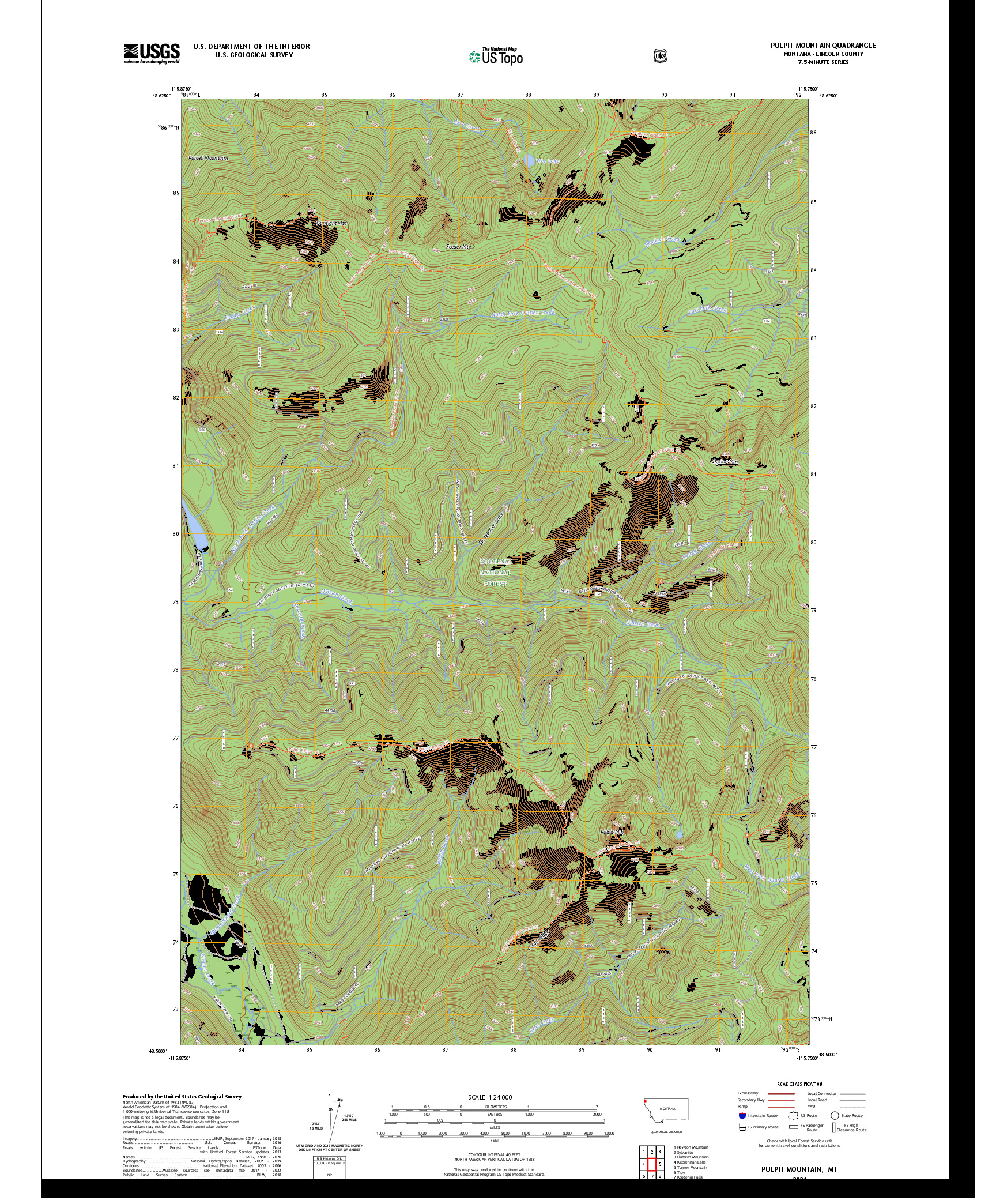 US TOPO 7.5-MINUTE MAP FOR PULPIT MOUNTAIN, MT