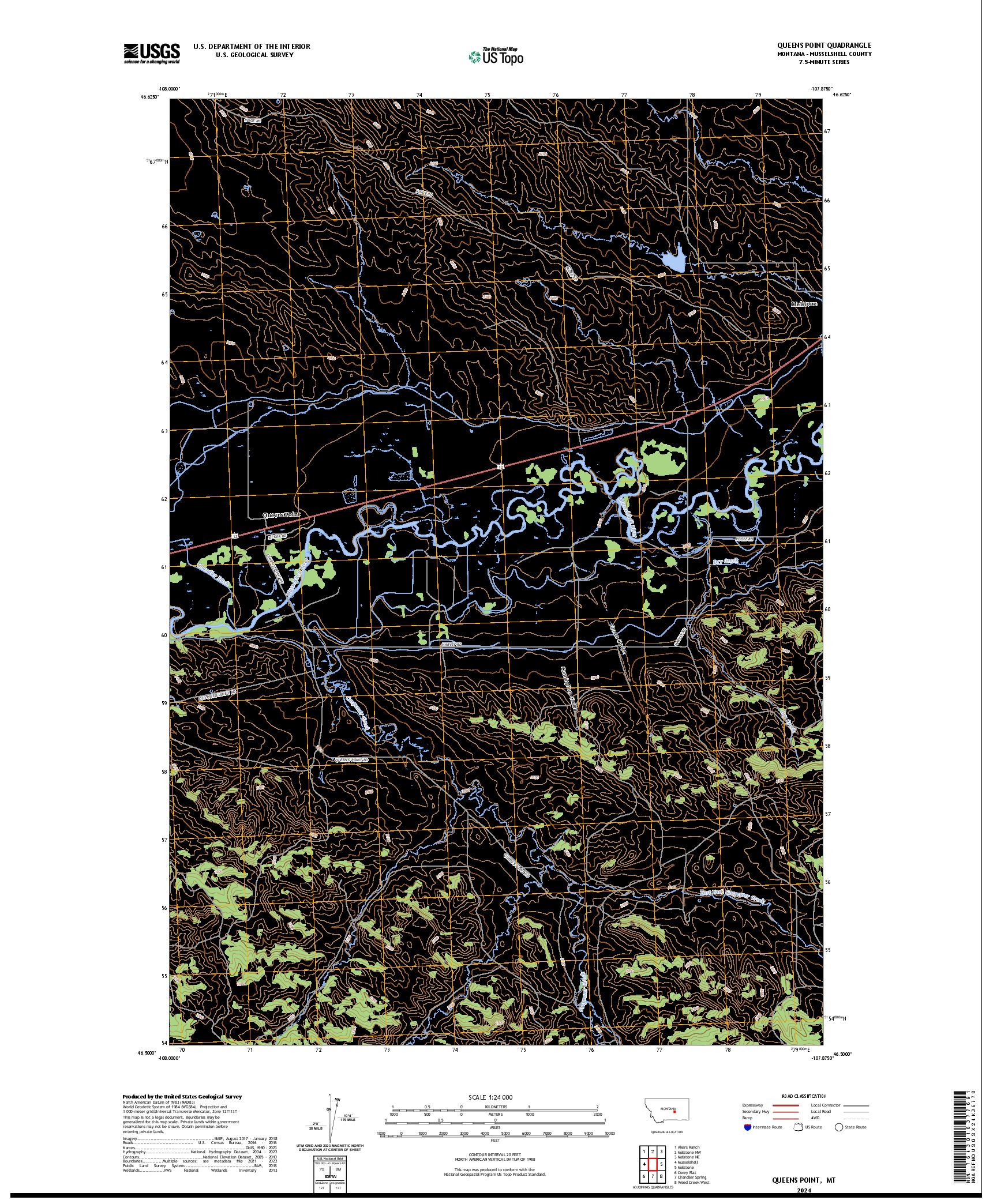 US TOPO 7.5-MINUTE MAP FOR QUEENS POINT, MT