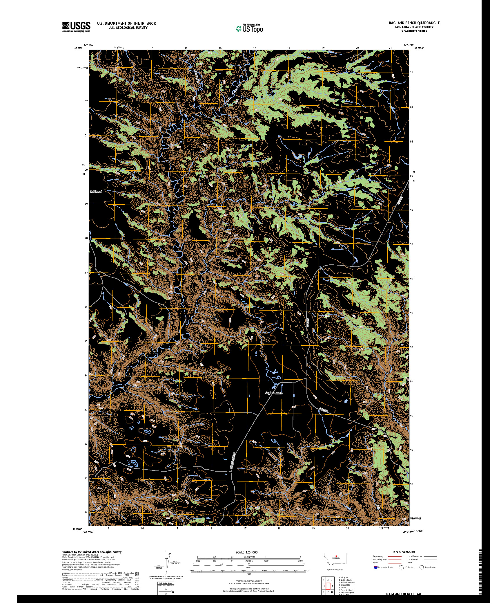 US TOPO 7.5-MINUTE MAP FOR RAGLAND BENCH, MT