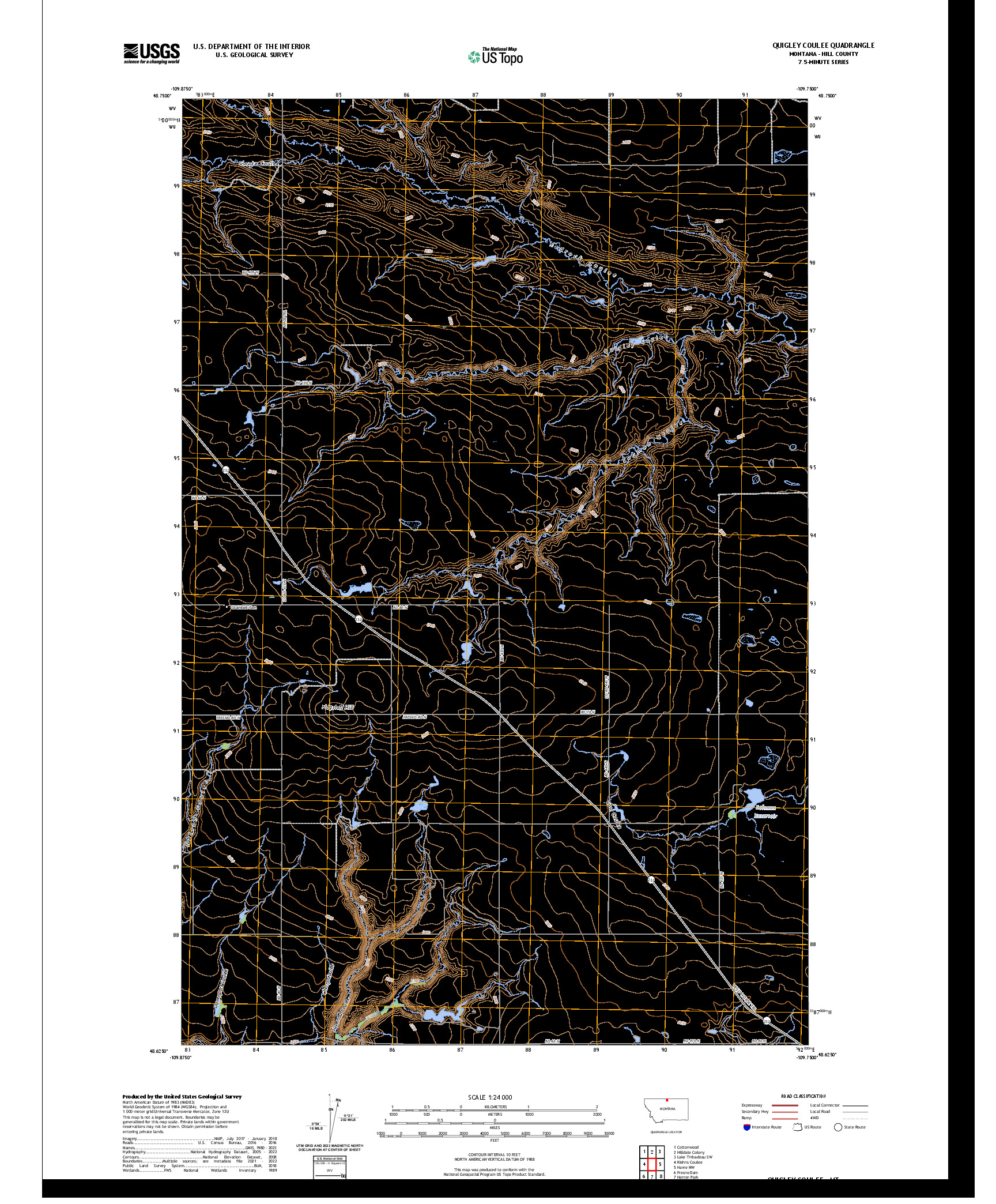 US TOPO 7.5-MINUTE MAP FOR QUIGLEY COULEE, MT