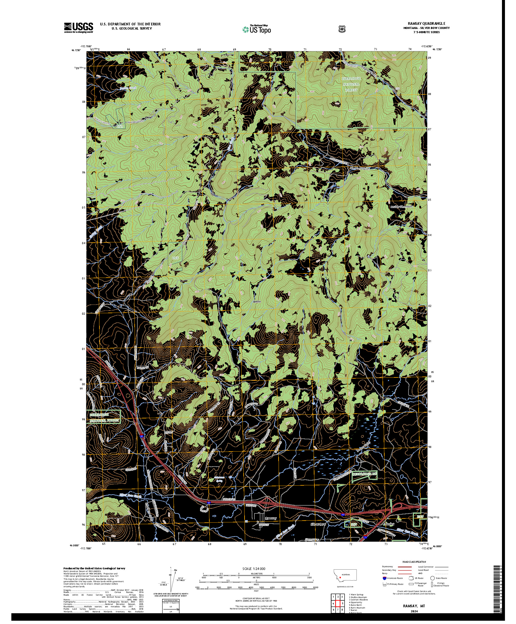 US TOPO 7.5-MINUTE MAP FOR RAMSAY, MT