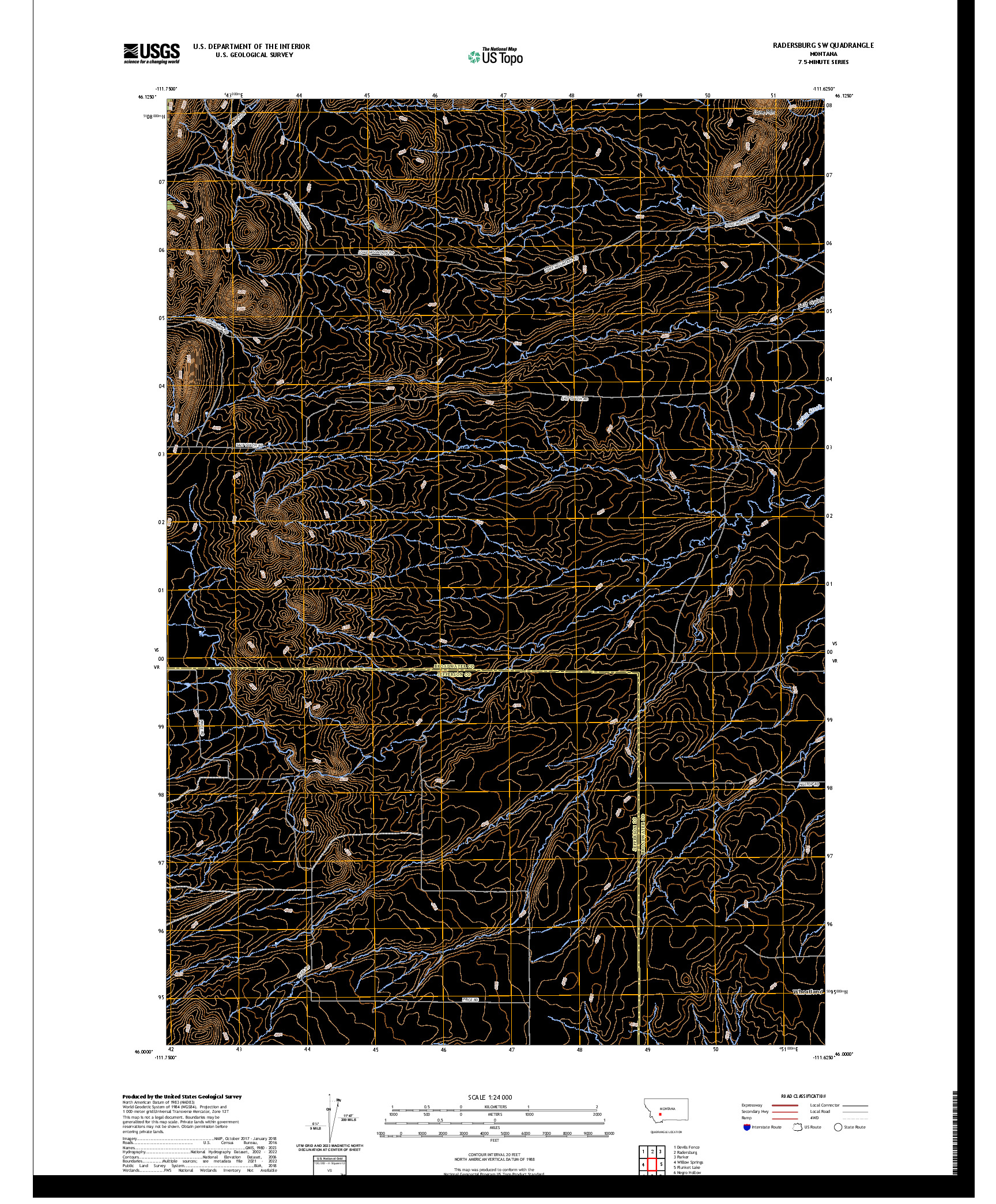 US TOPO 7.5-MINUTE MAP FOR RADERSBURG SW, MT