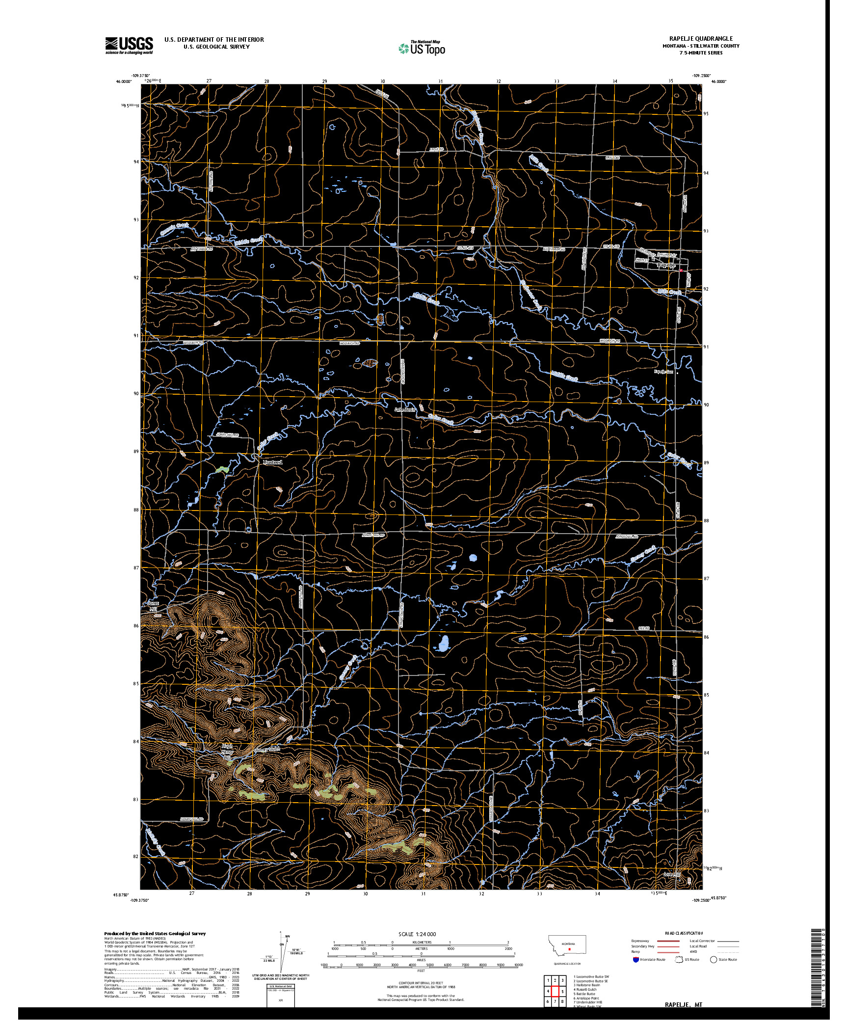 US TOPO 7.5-MINUTE MAP FOR RAPELJE, MT