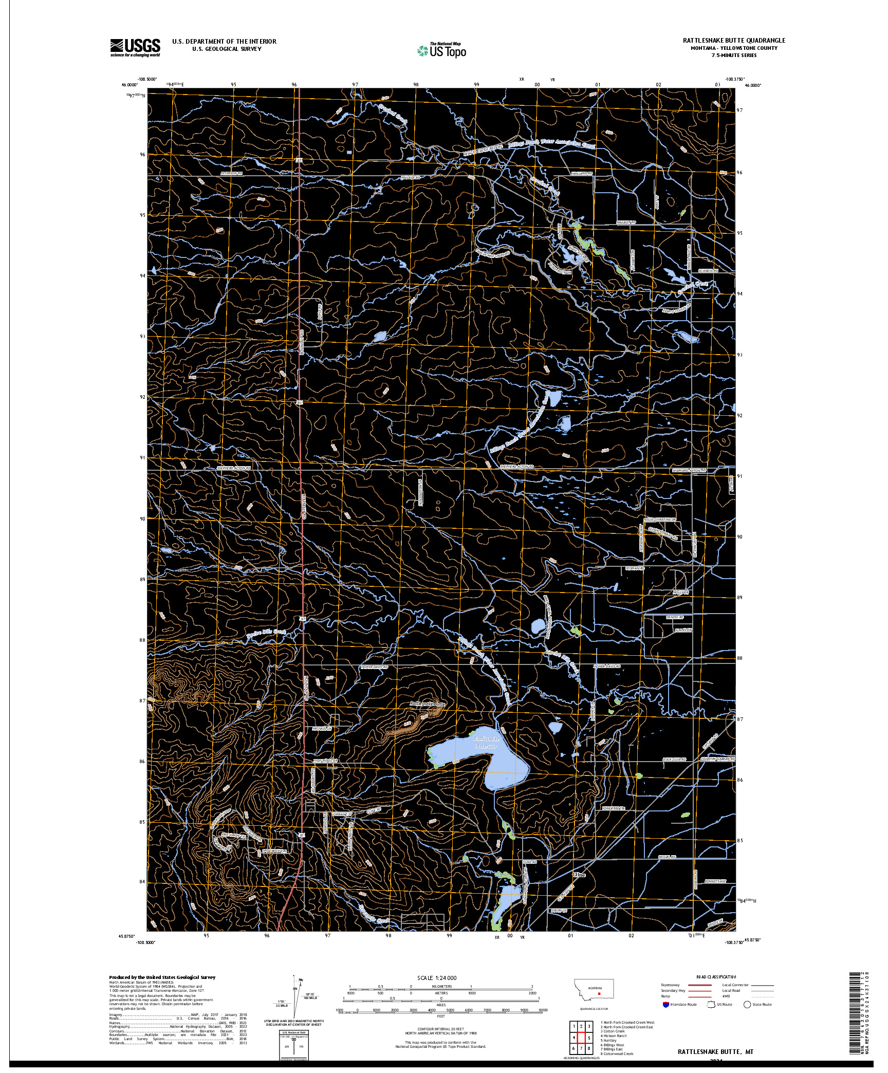 US TOPO 7.5-MINUTE MAP FOR RATTLESNAKE BUTTE, MT